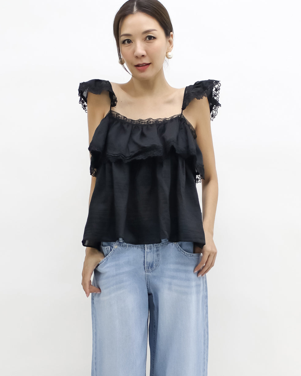 black crochet shoulders layers vest