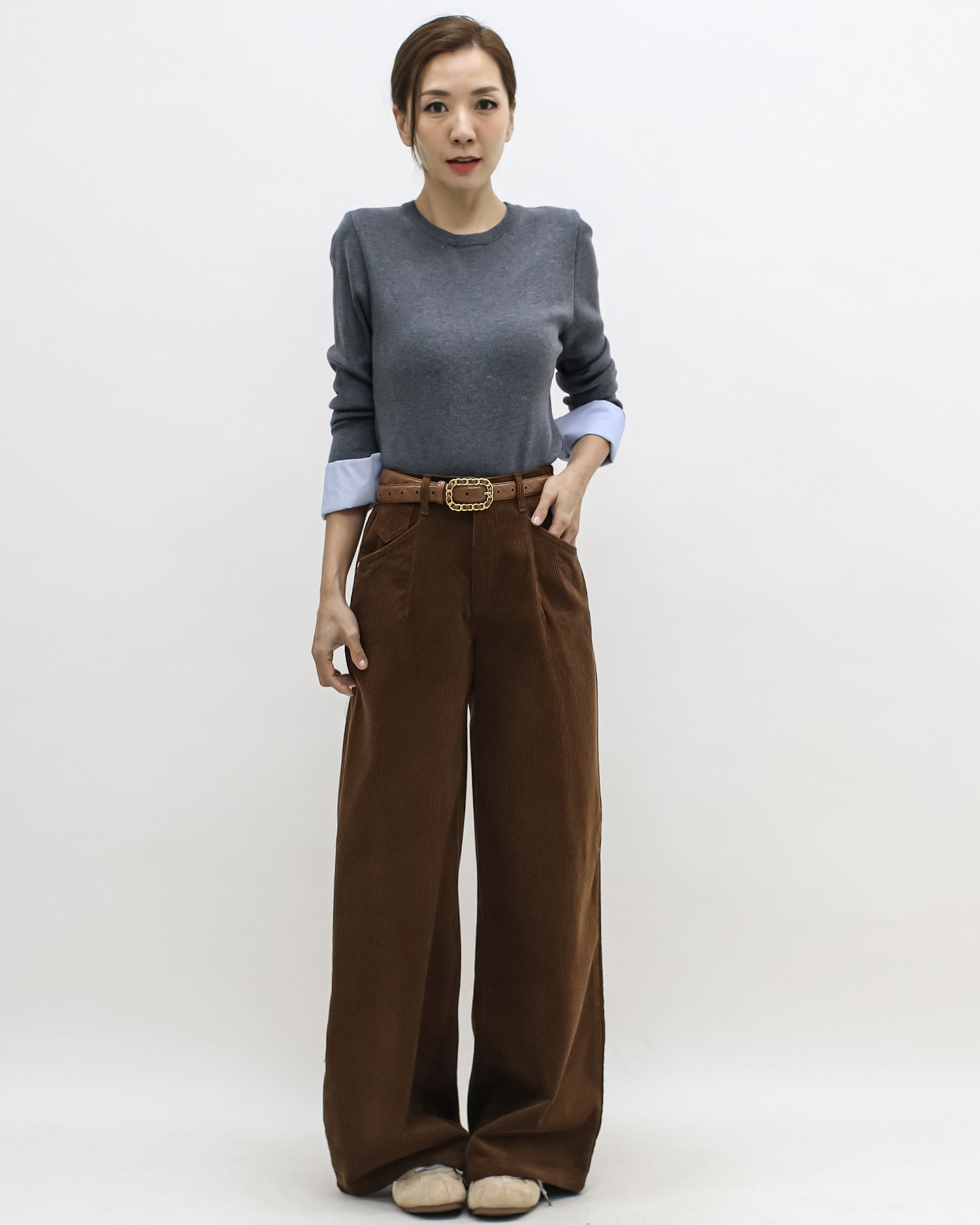 brown cord straight leg pants *pre-order*