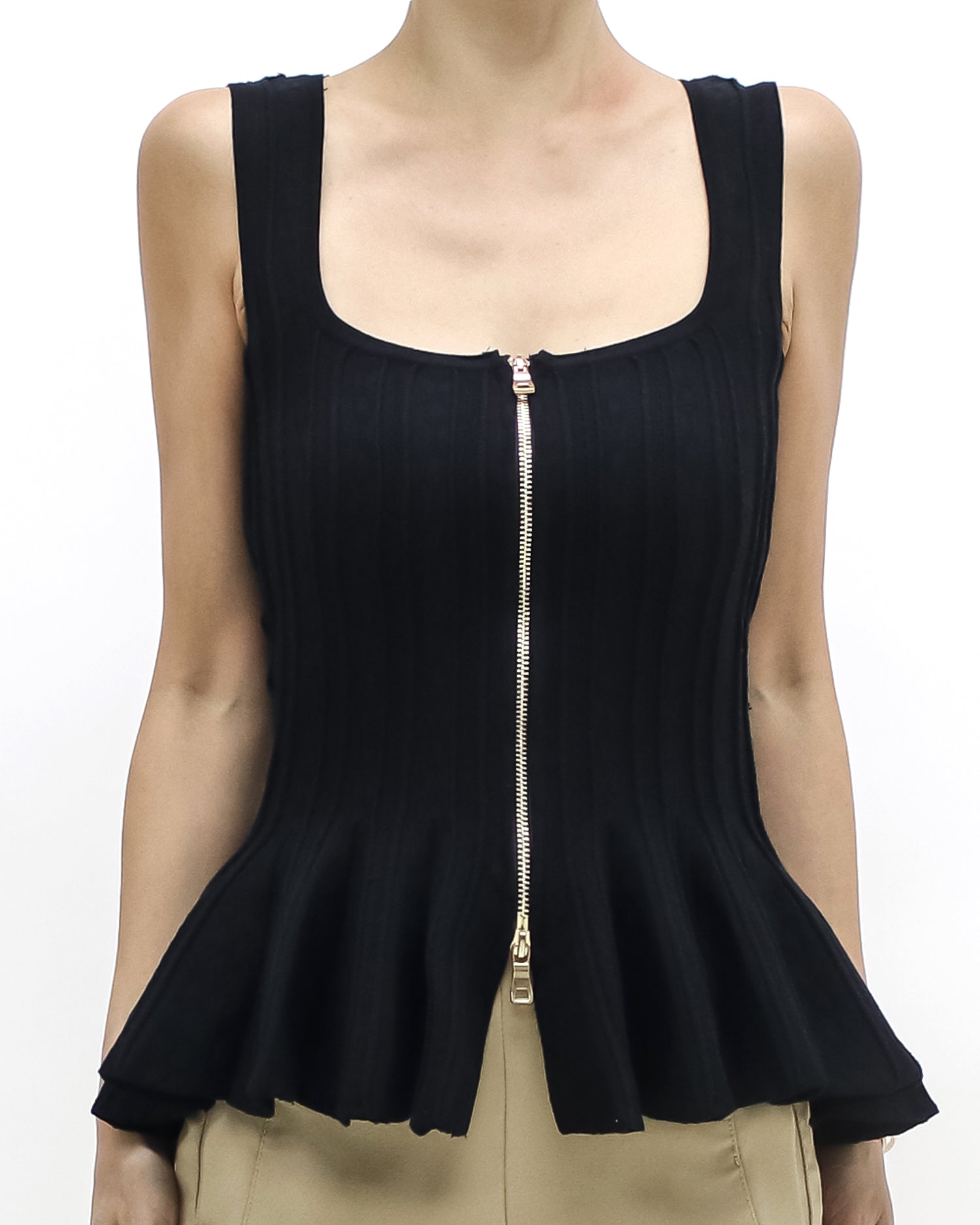 black flare zipper front knitted vest