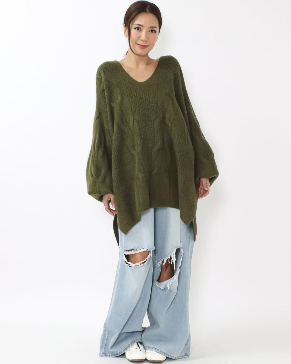 green twisted knitted longline top
