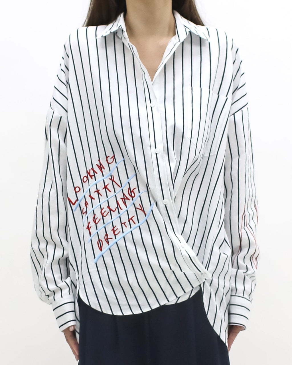 ivory & navy stripes w/ embroidered front shirt *pre-order*