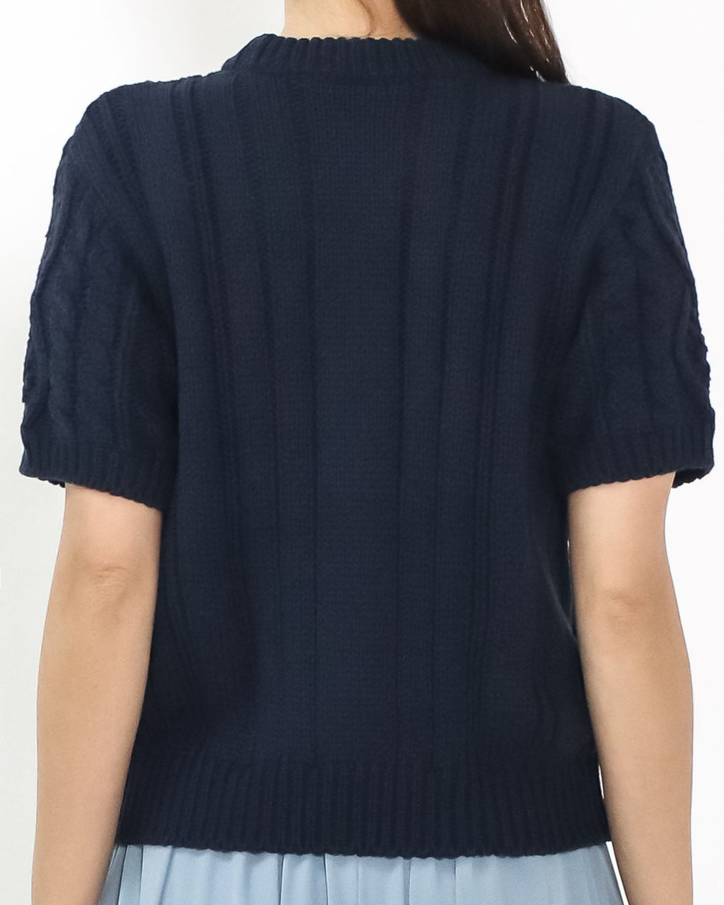 navy short sleeves twisted knitted top