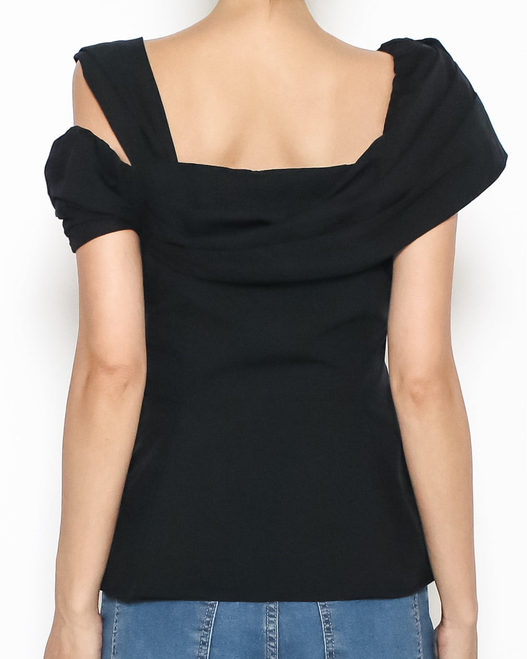black cutout shoulder flower shirt top *pre-order*