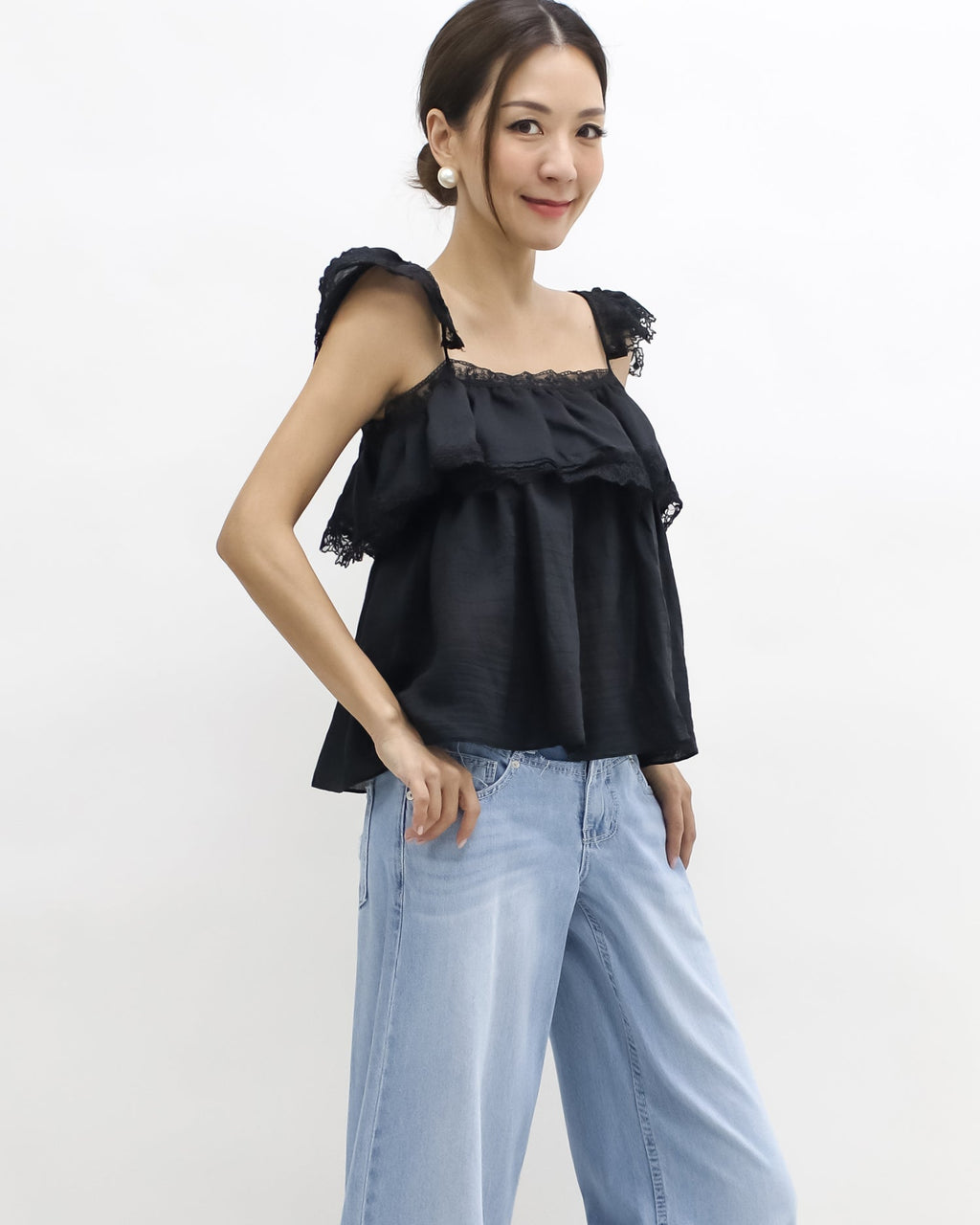 black crochet shoulders layers vest