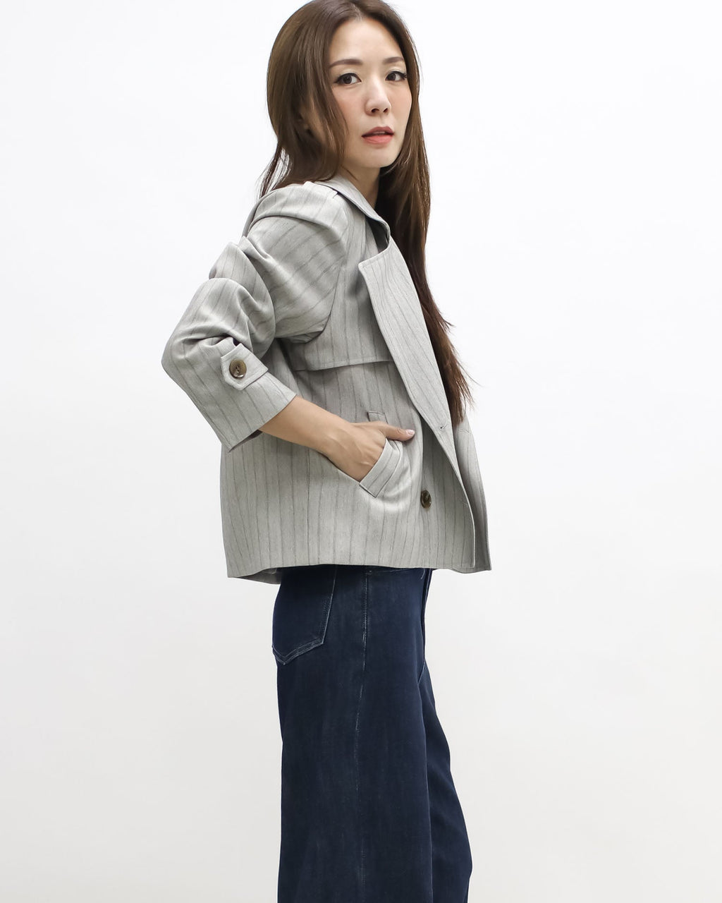 beige stripes blazer jacket *pre-order*