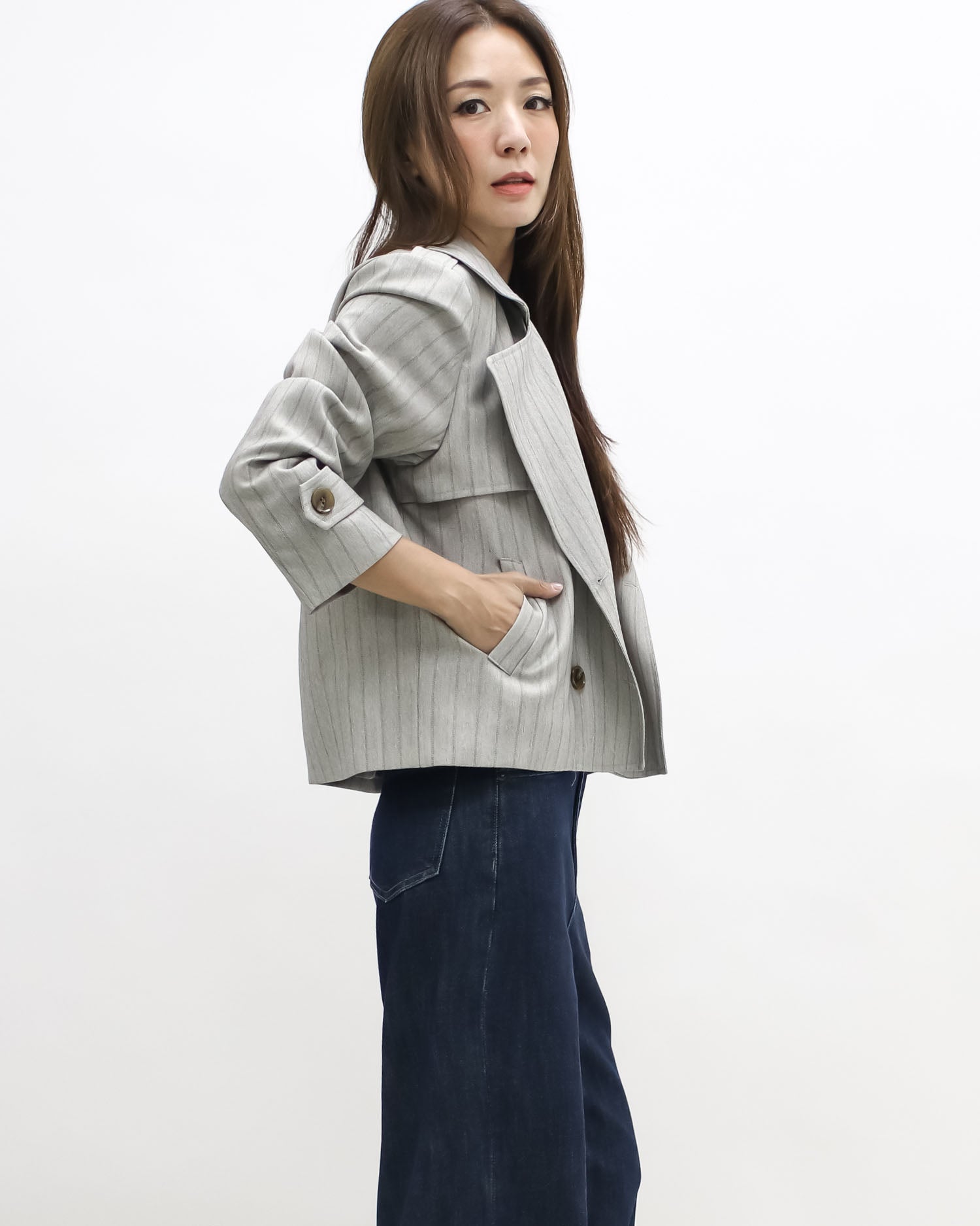 beige stripes blazer jacket *pre-order*