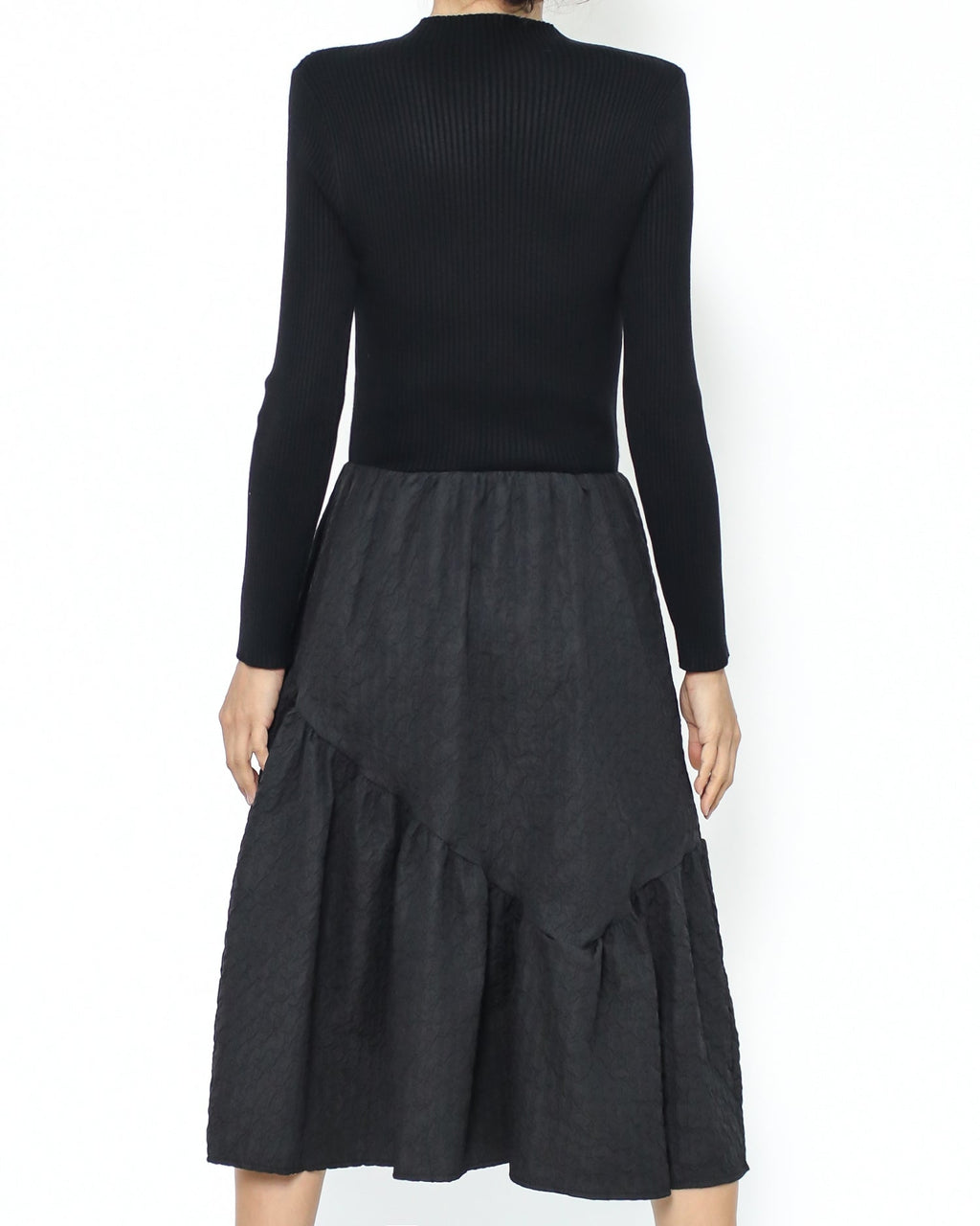 black knitted & texture flare dress