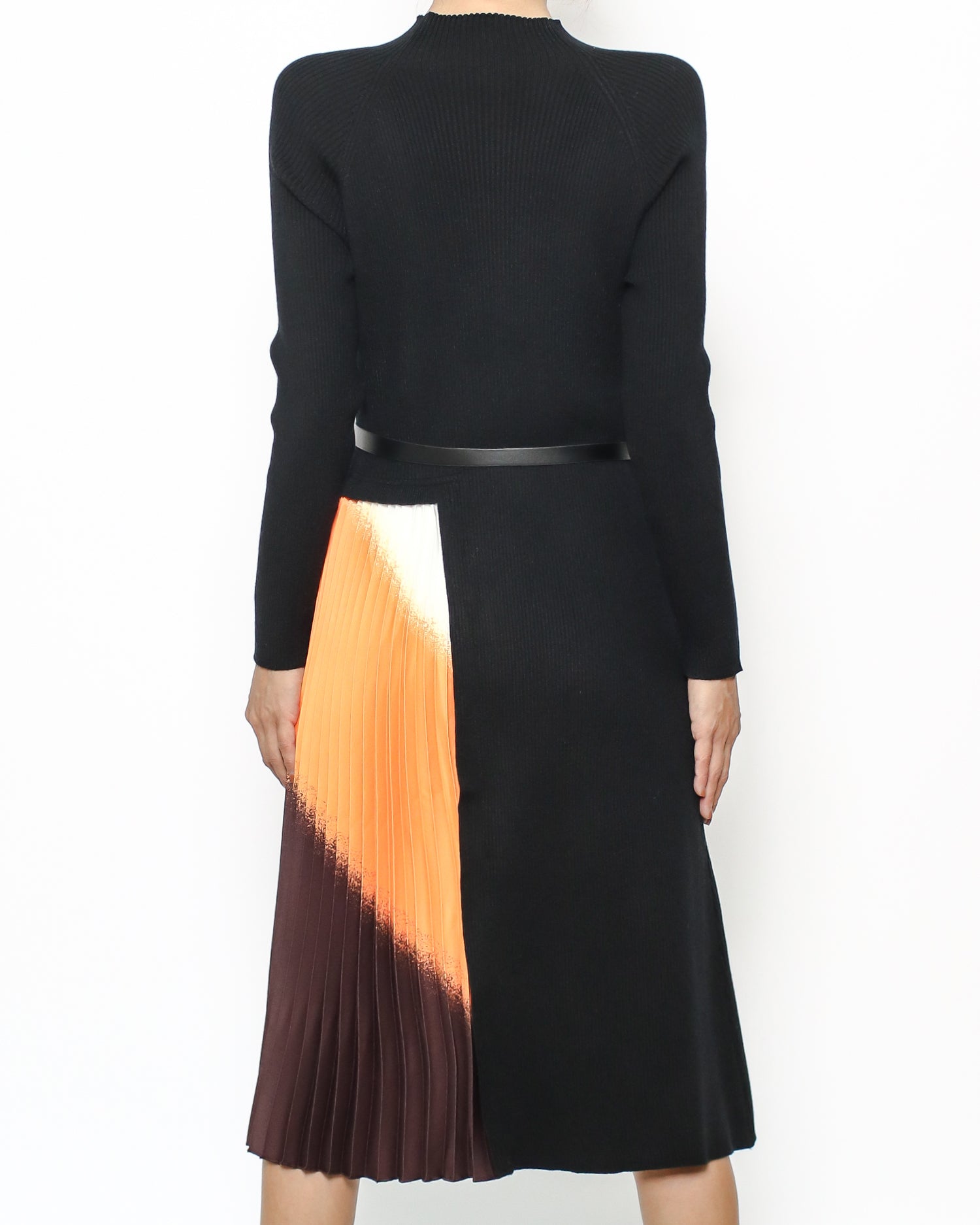 black knitted & colourful pleats dress with belt *pre-order*