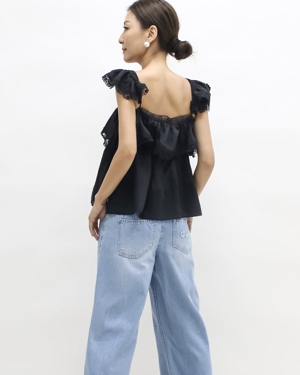 black crochet shoulders layers vest