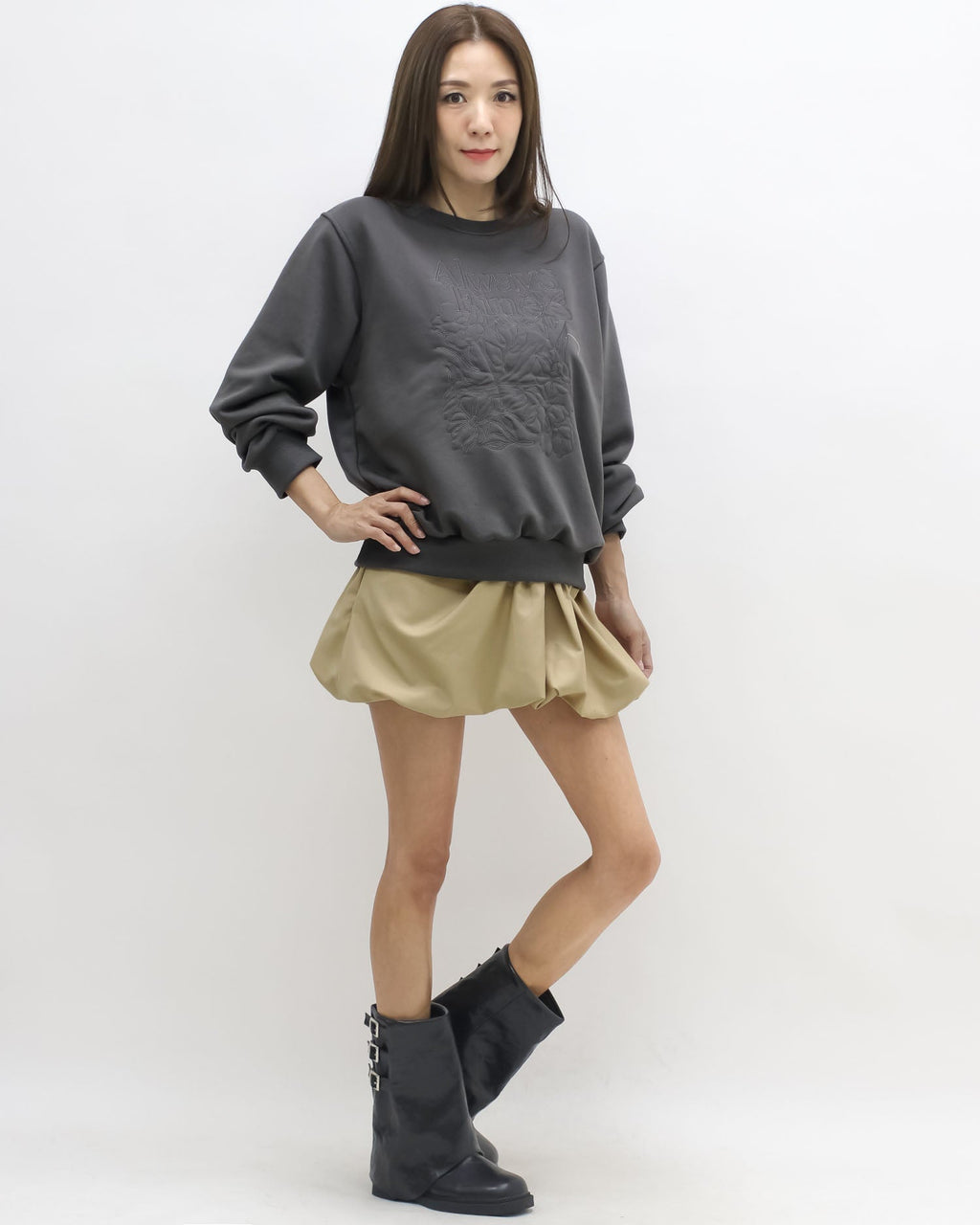 grey embroidered front sweatshirt