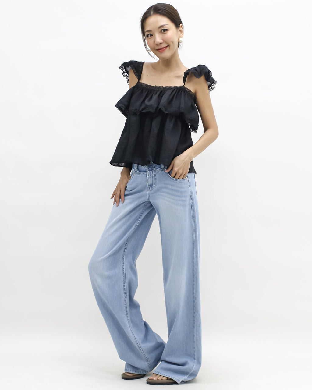 black crochet shoulders layers vest