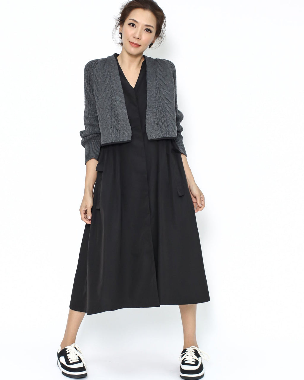 black shirt & grey knitted vest dress *pre-order*