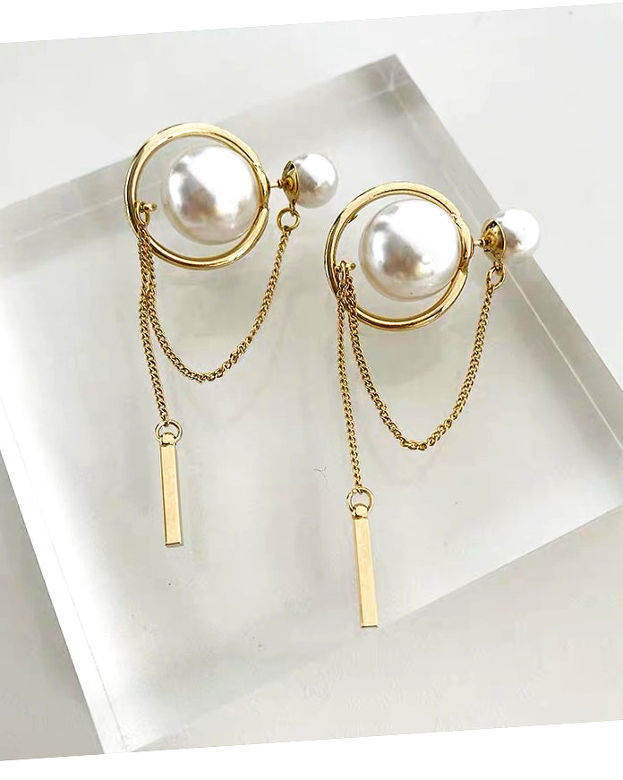 gold metal with drops double pearls earrings *pre-order*