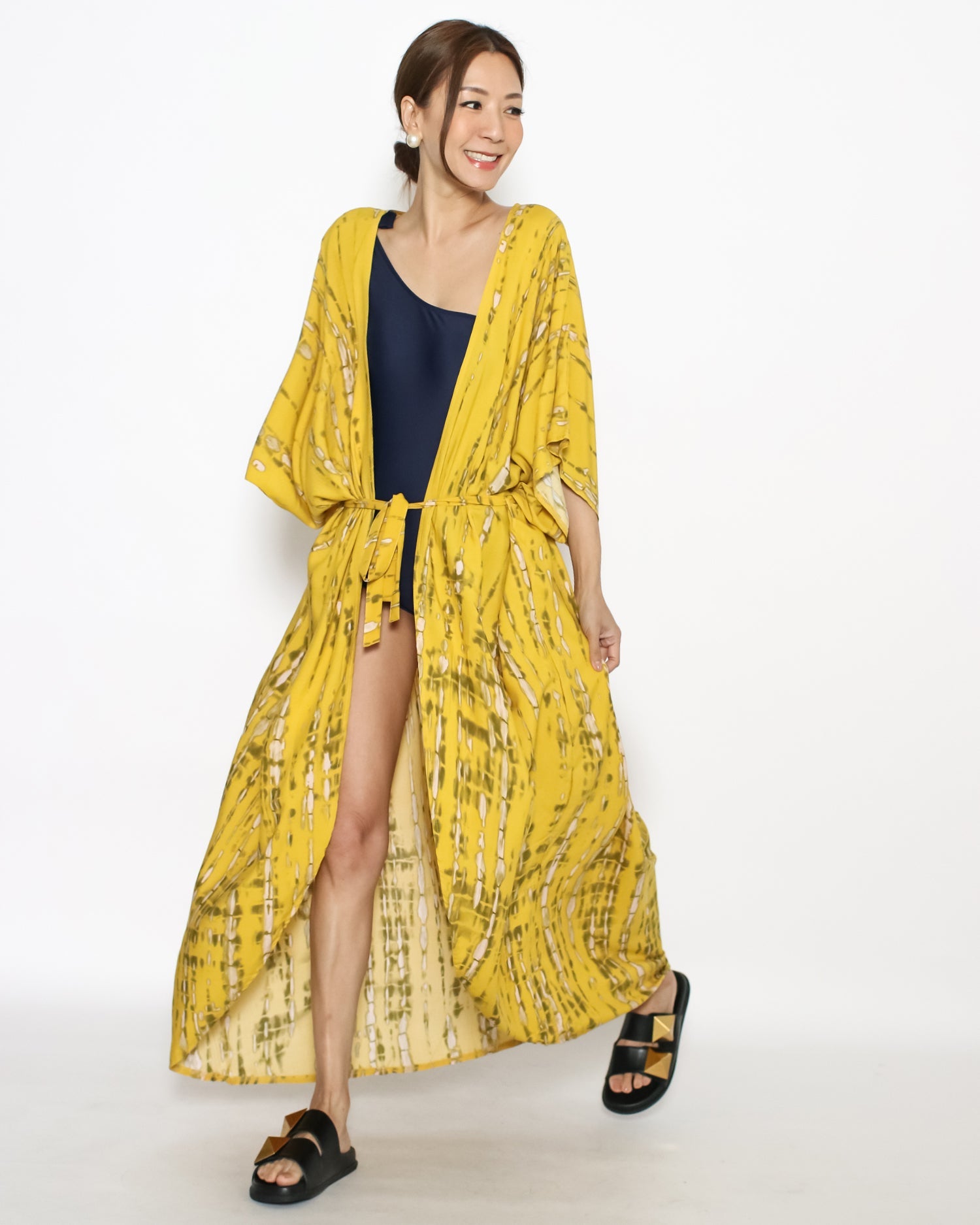 yellow printed slinky cover-up kimono *pre-order*