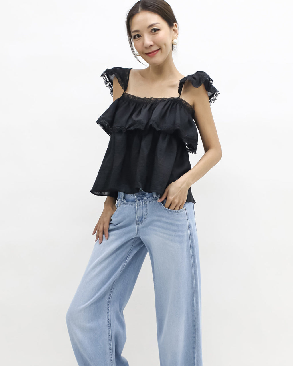 black crochet shoulders layers vest