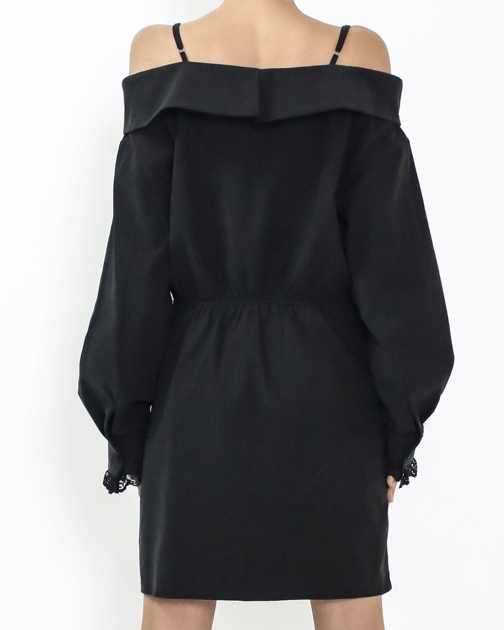 black cutout shoulders strappy lace shirt dress *pre-order*