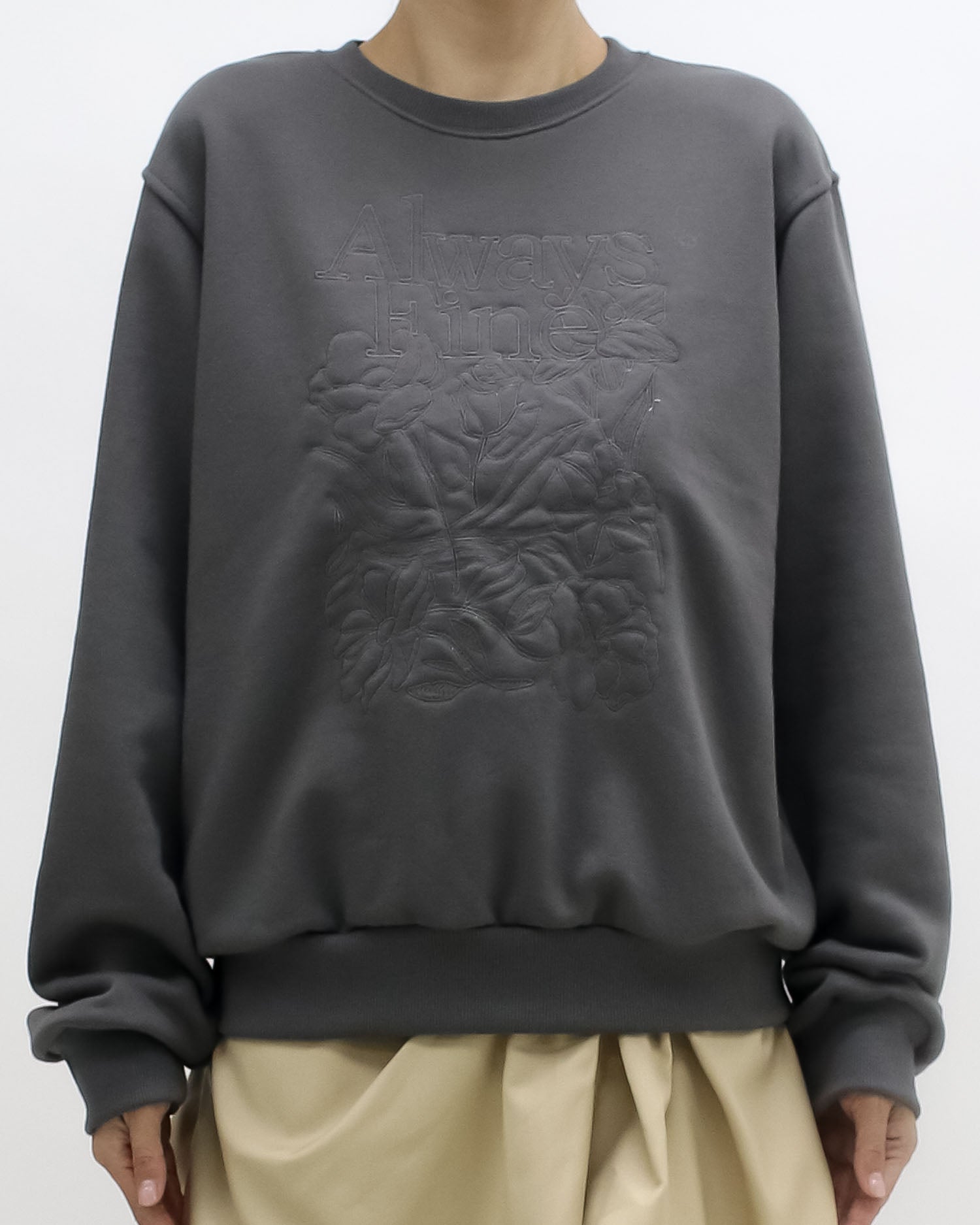 grey embroidered front sweatshirt