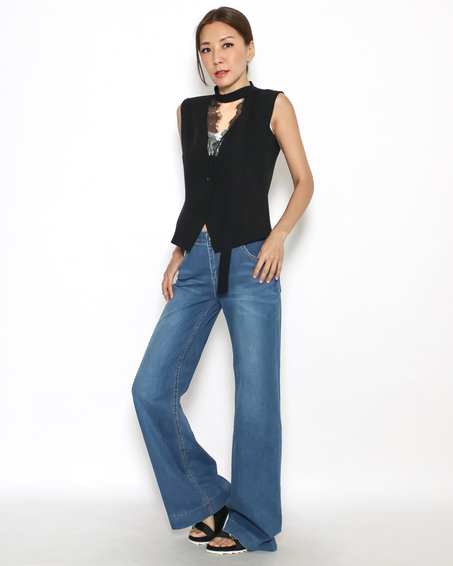 black lace hem with wrap neckline vest blazer *pre-order*