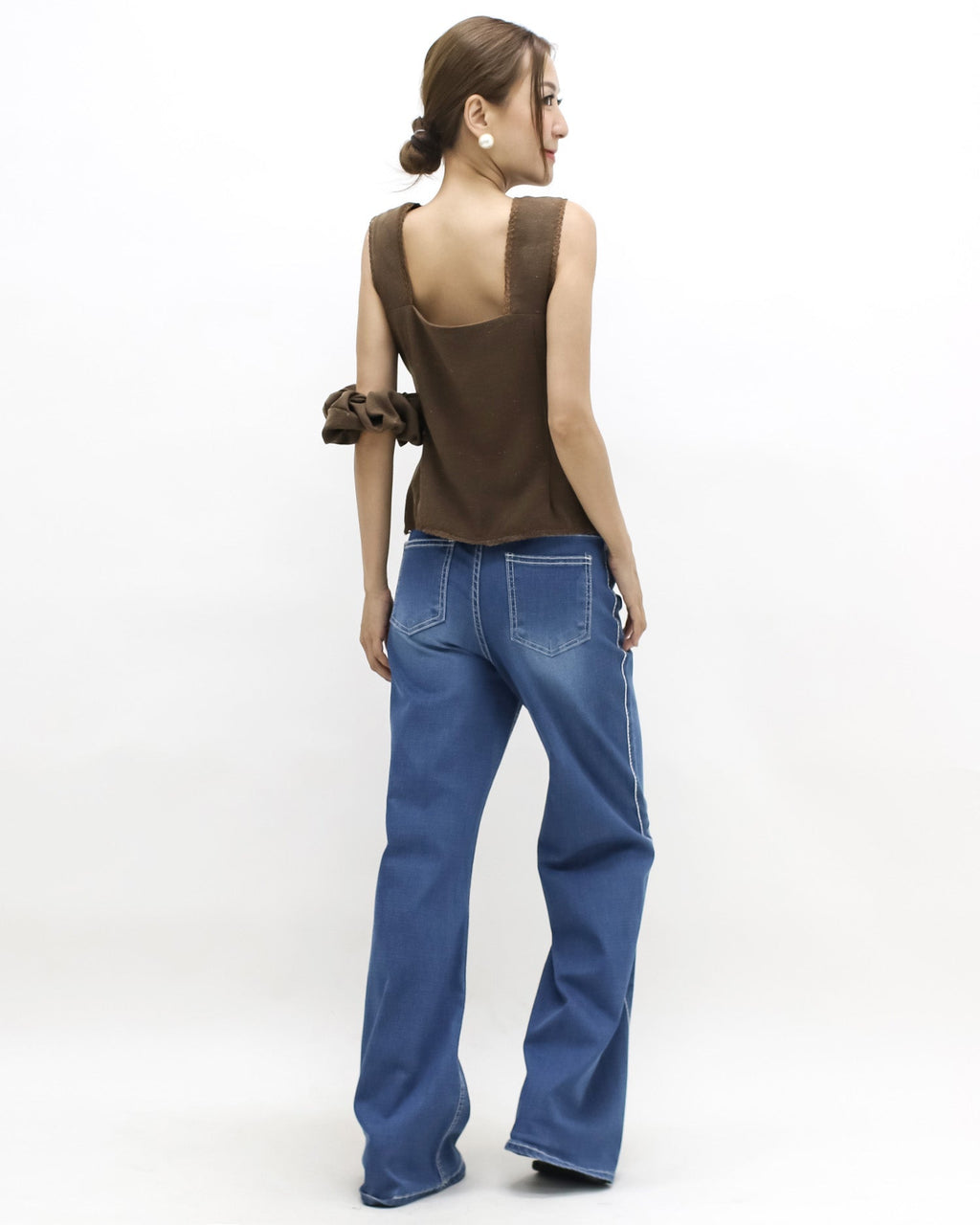 brown lace trim linen vest w/ rubber band *pre-order*