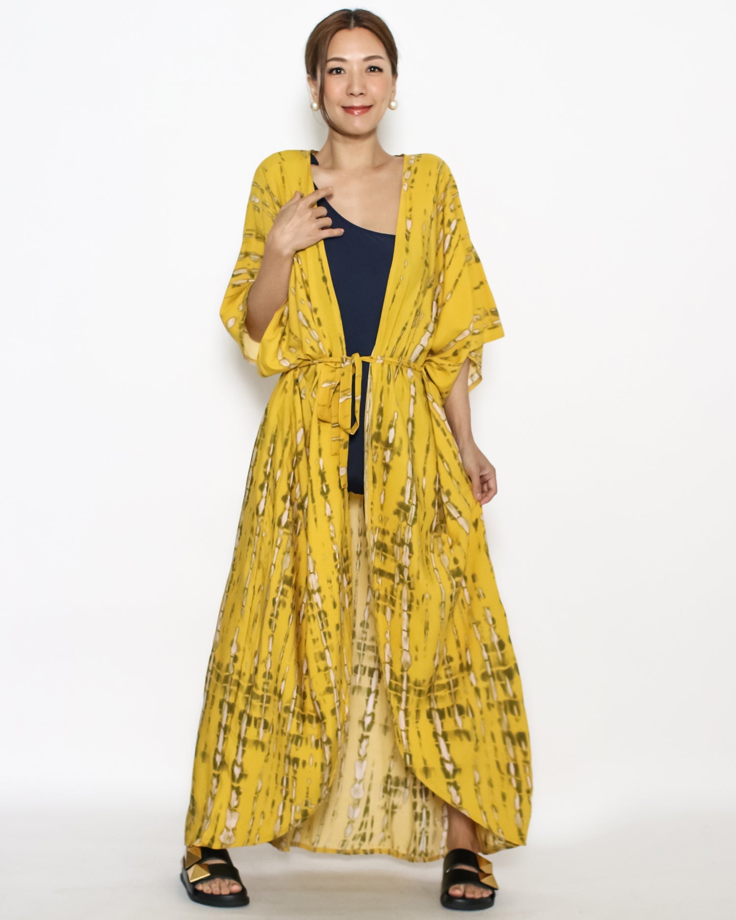 yellow printed slinky cover-up kimono *pre-order*