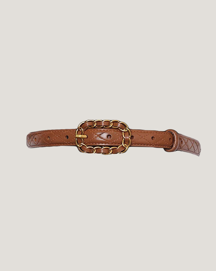 brown quilted leather gold buckle belt *pre-order*