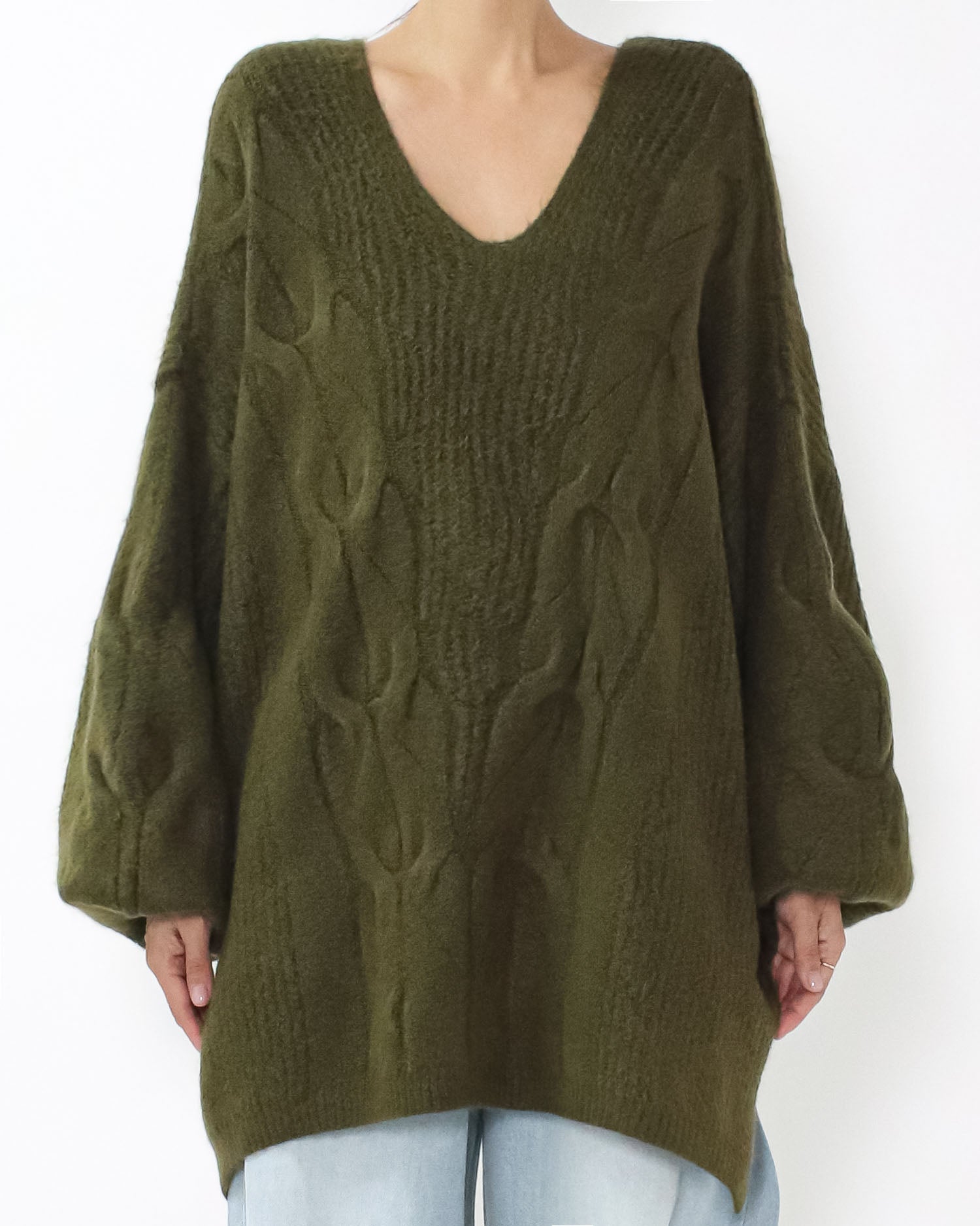 green twisted knitted longline top