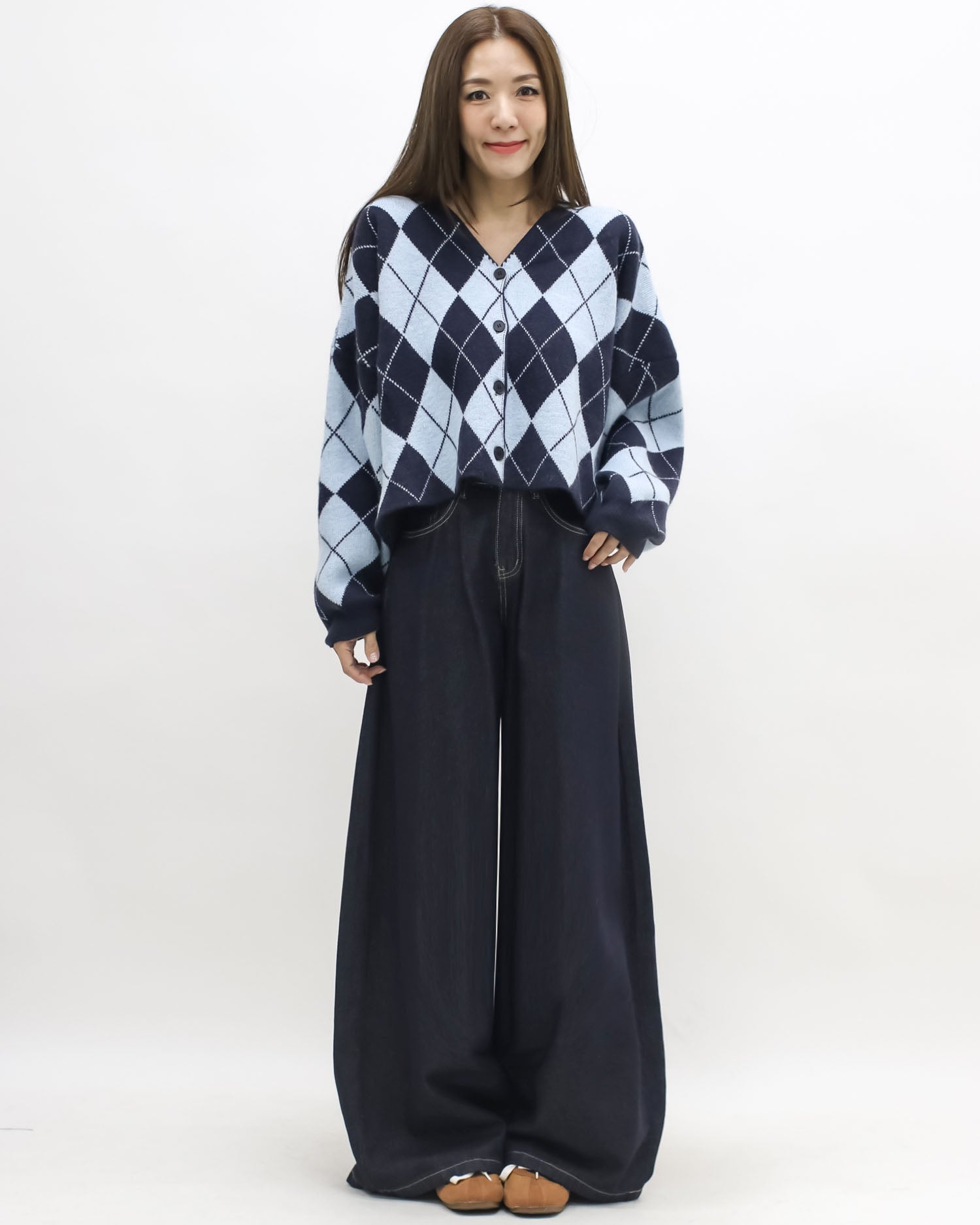 navy & blue checkers knitted cardigan *pre-order*