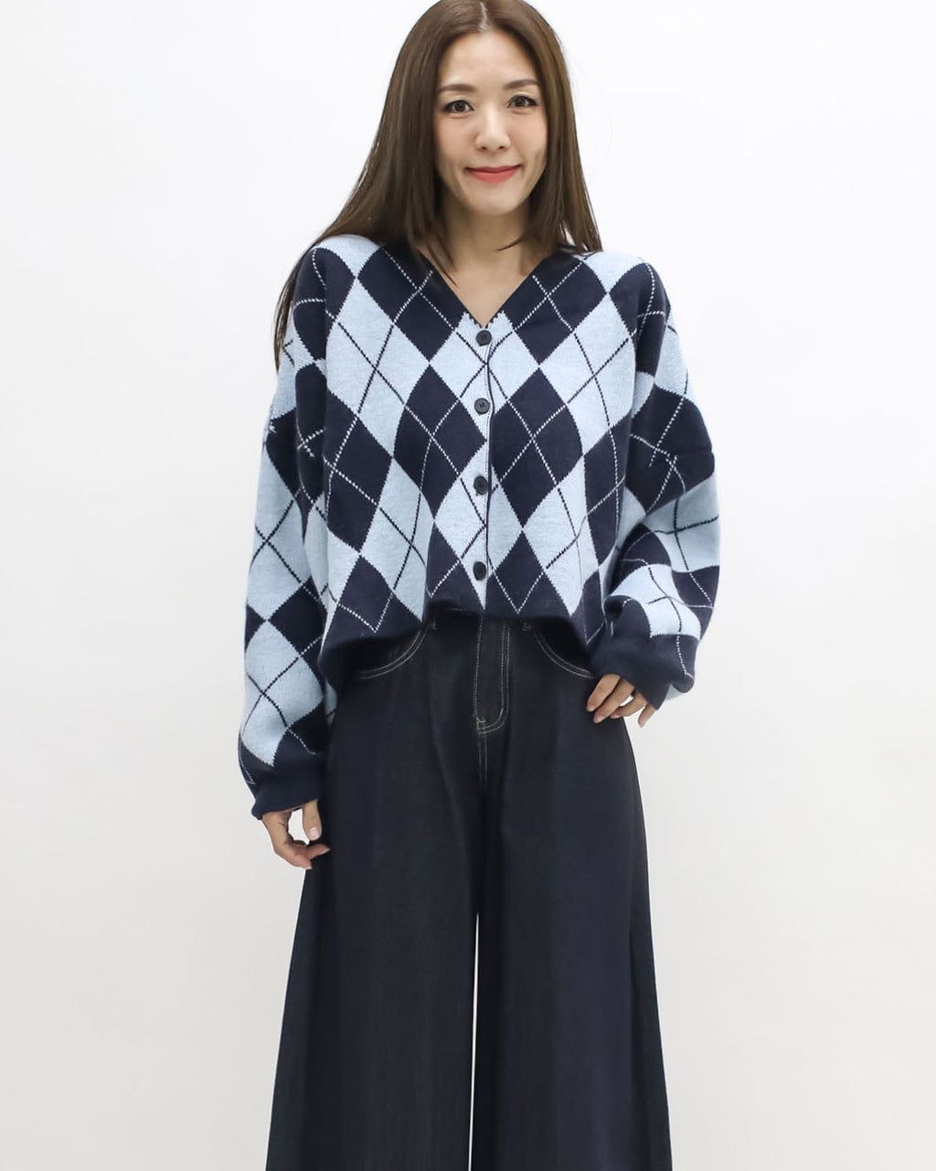 navy & blue checkers knitted cardigan *pre-order*