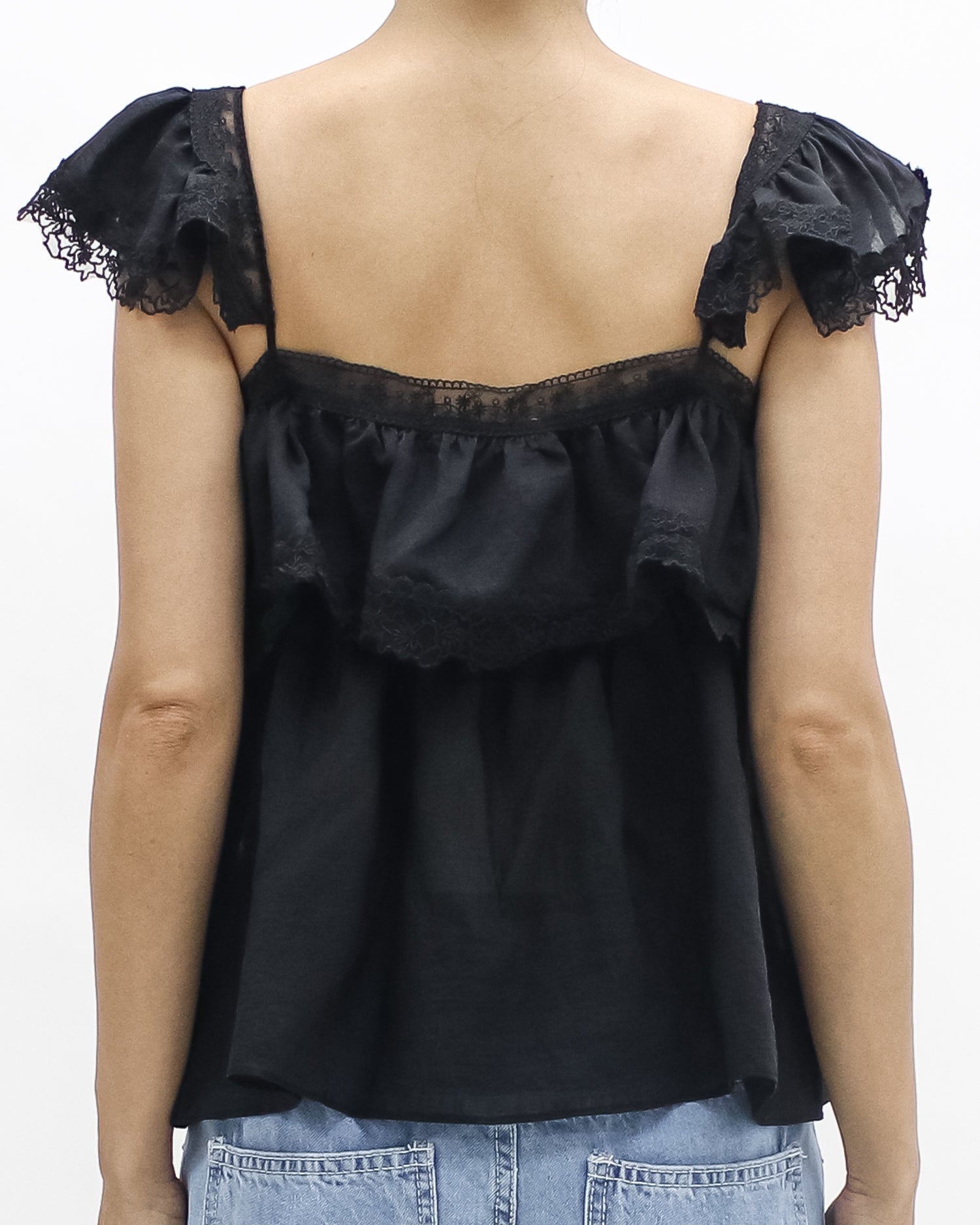 black crochet shoulders layers vest