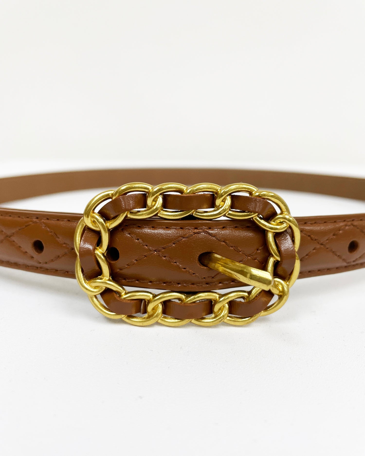 brown quilted leather gold buckle belt *pre-order*
