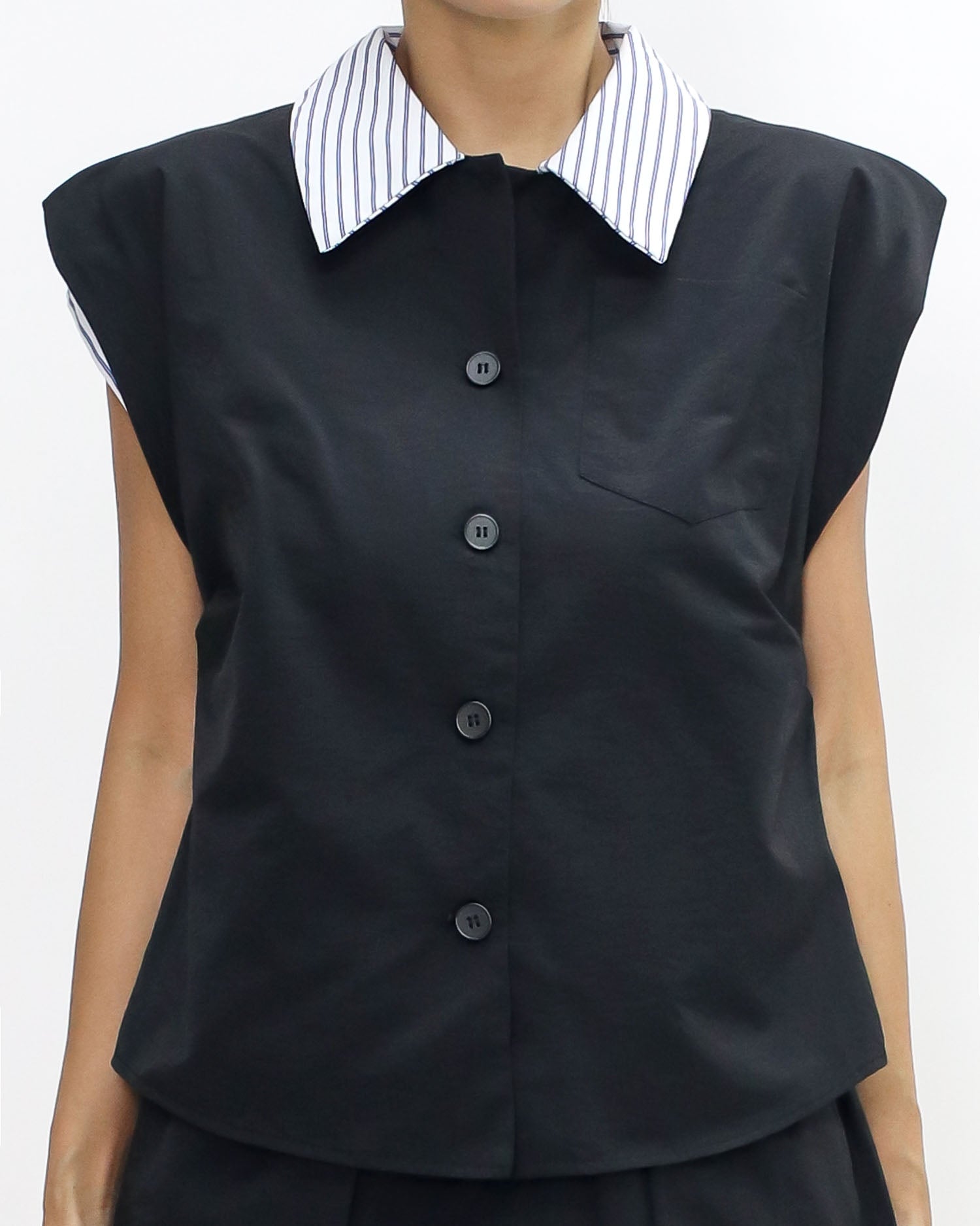 navy w/ blue stripes collar contrast vest jacket & skirt set *pre-order*