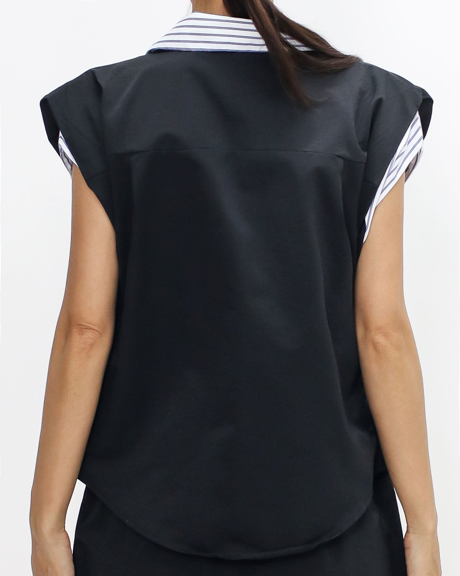 navy w/ blue stripes collar contrast vest jacket & skirt set *pre-order*