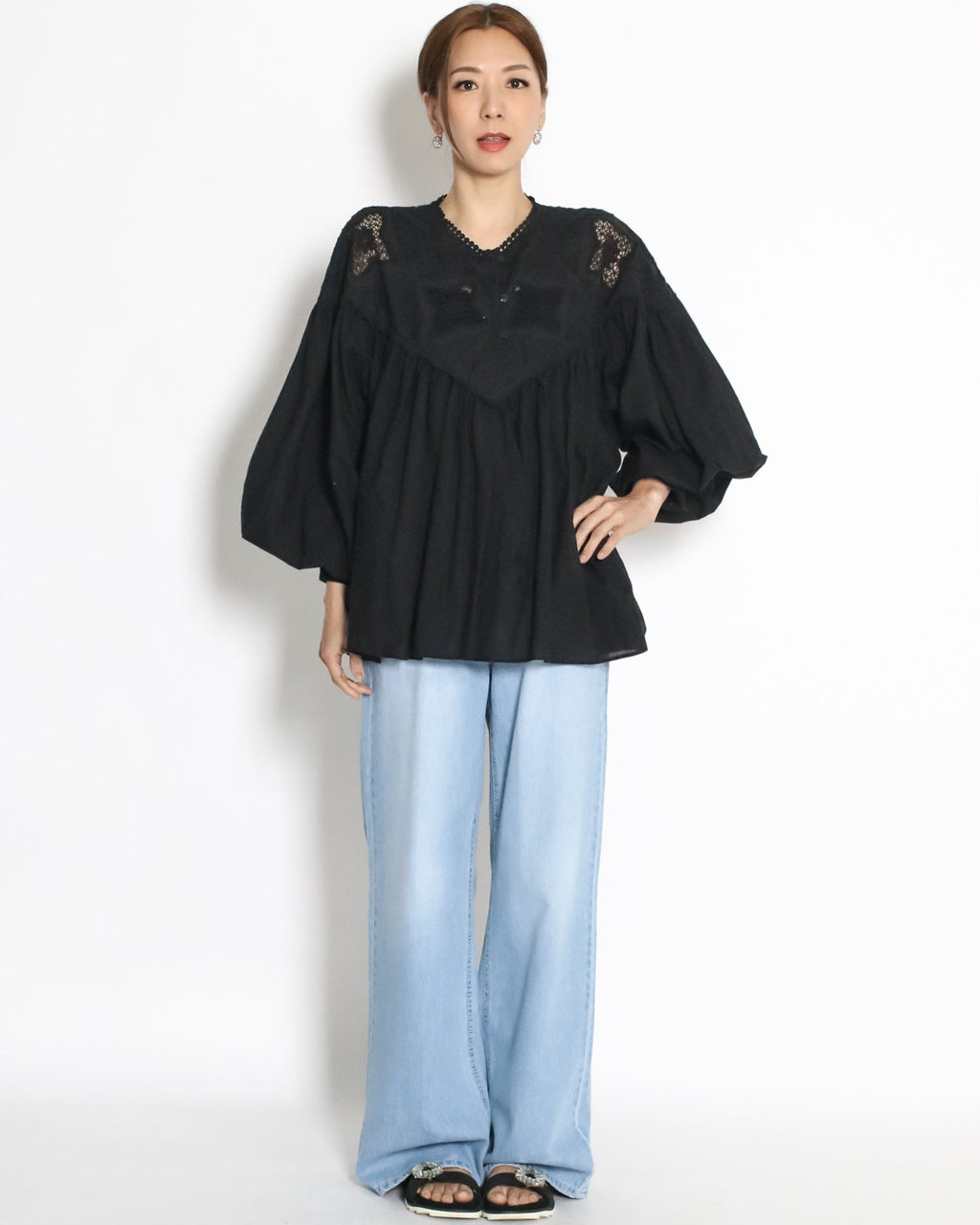 black crochet shirt top *pre-order*