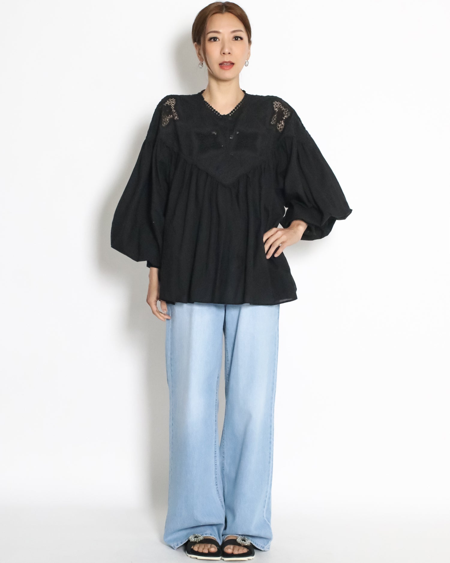 black crochet shirt top *pre-order*