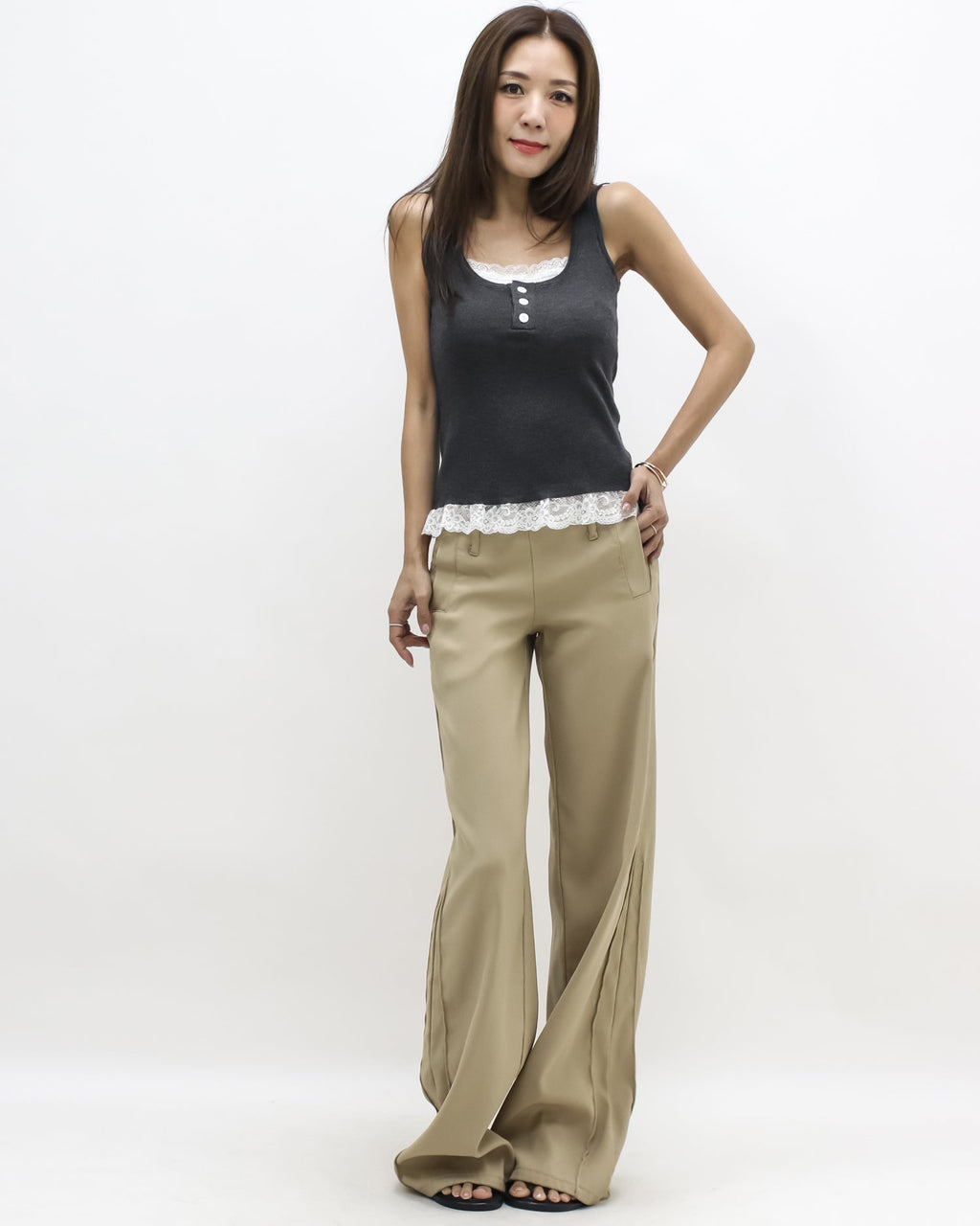 charcoal grey w/ ivory lace knitted vet