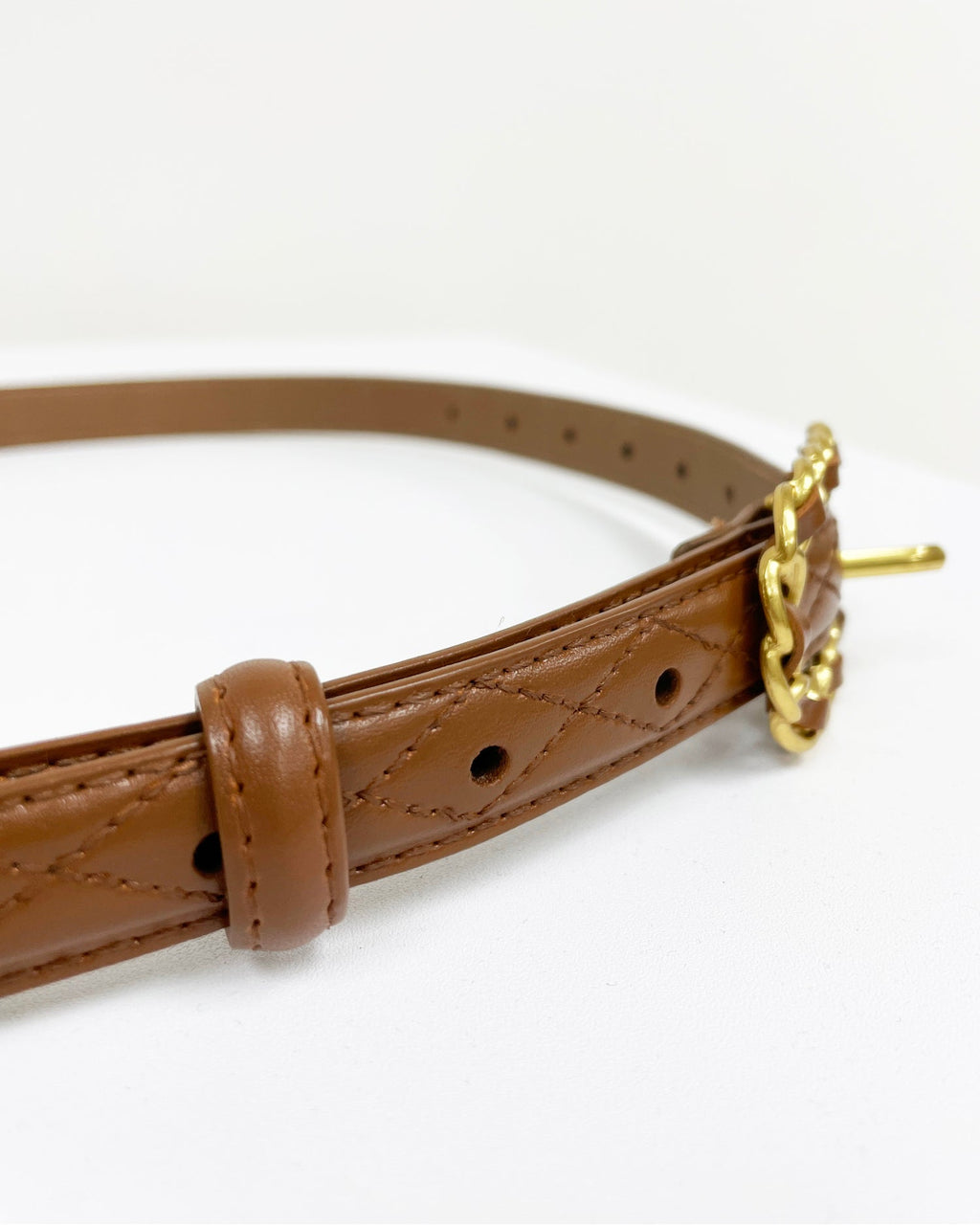 brown quilted leather gold buckle belt *pre-order*
