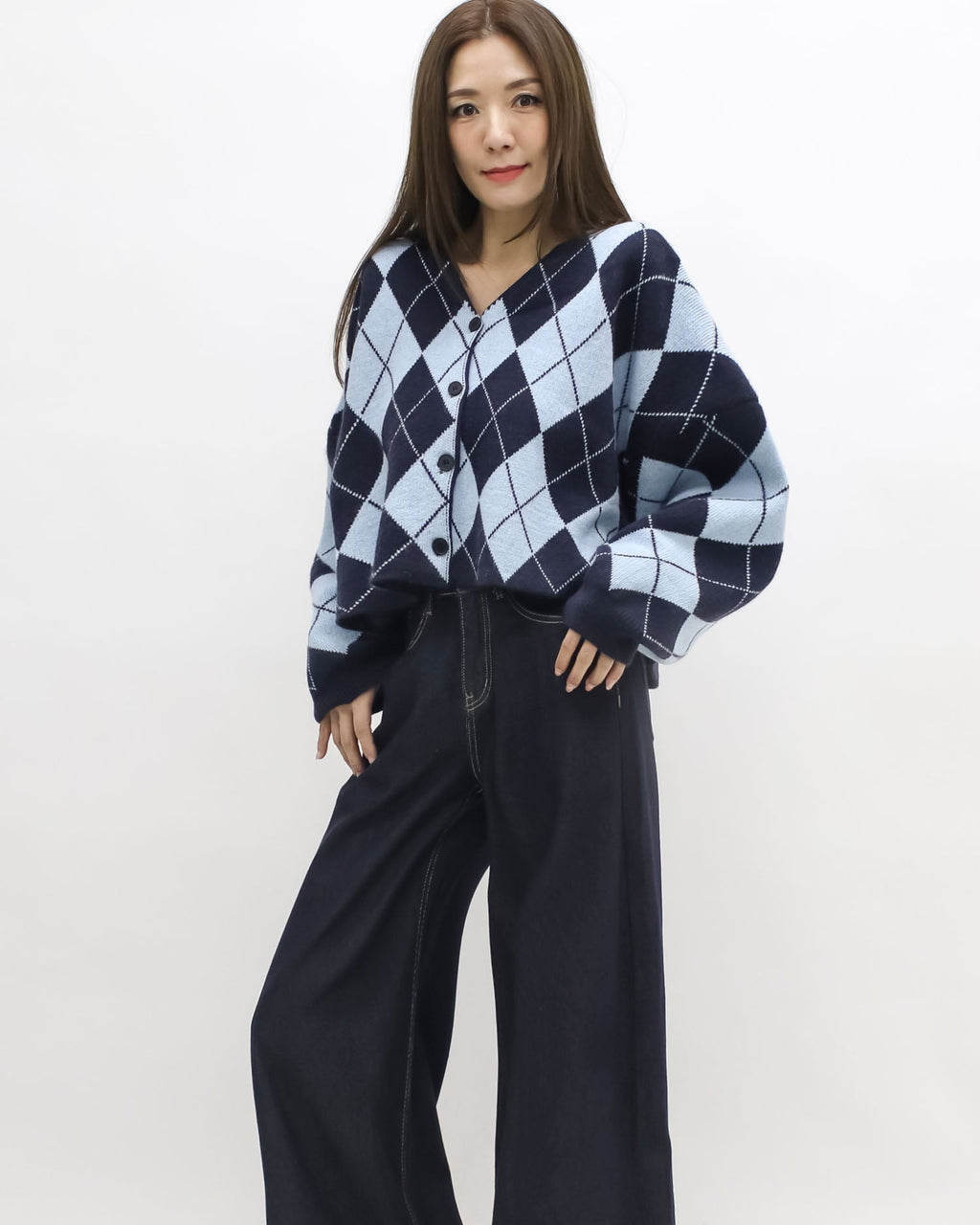 navy & blue checkers knitted cardigan *pre-order*