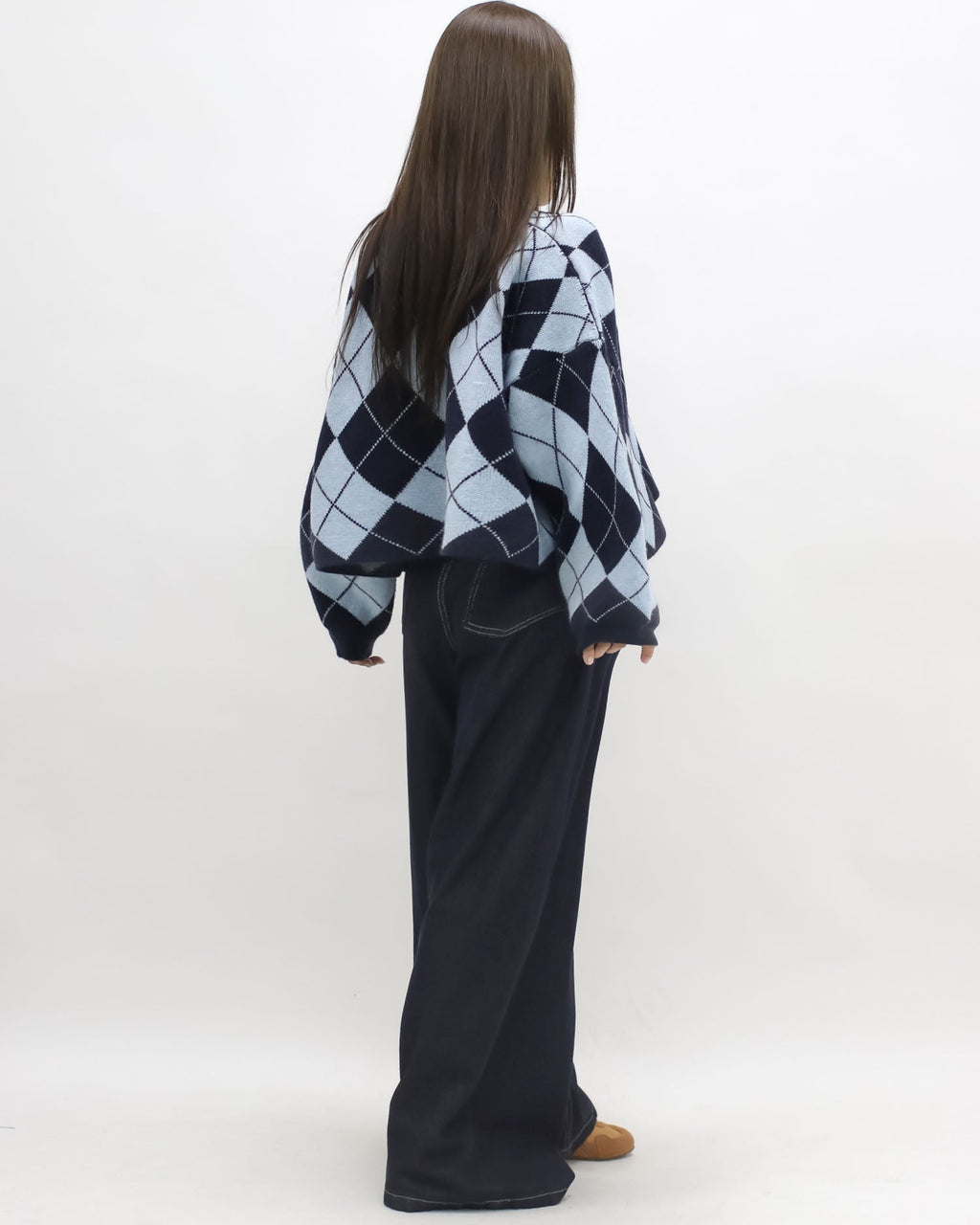 navy & blue checkers knitted cardigan *pre-order*