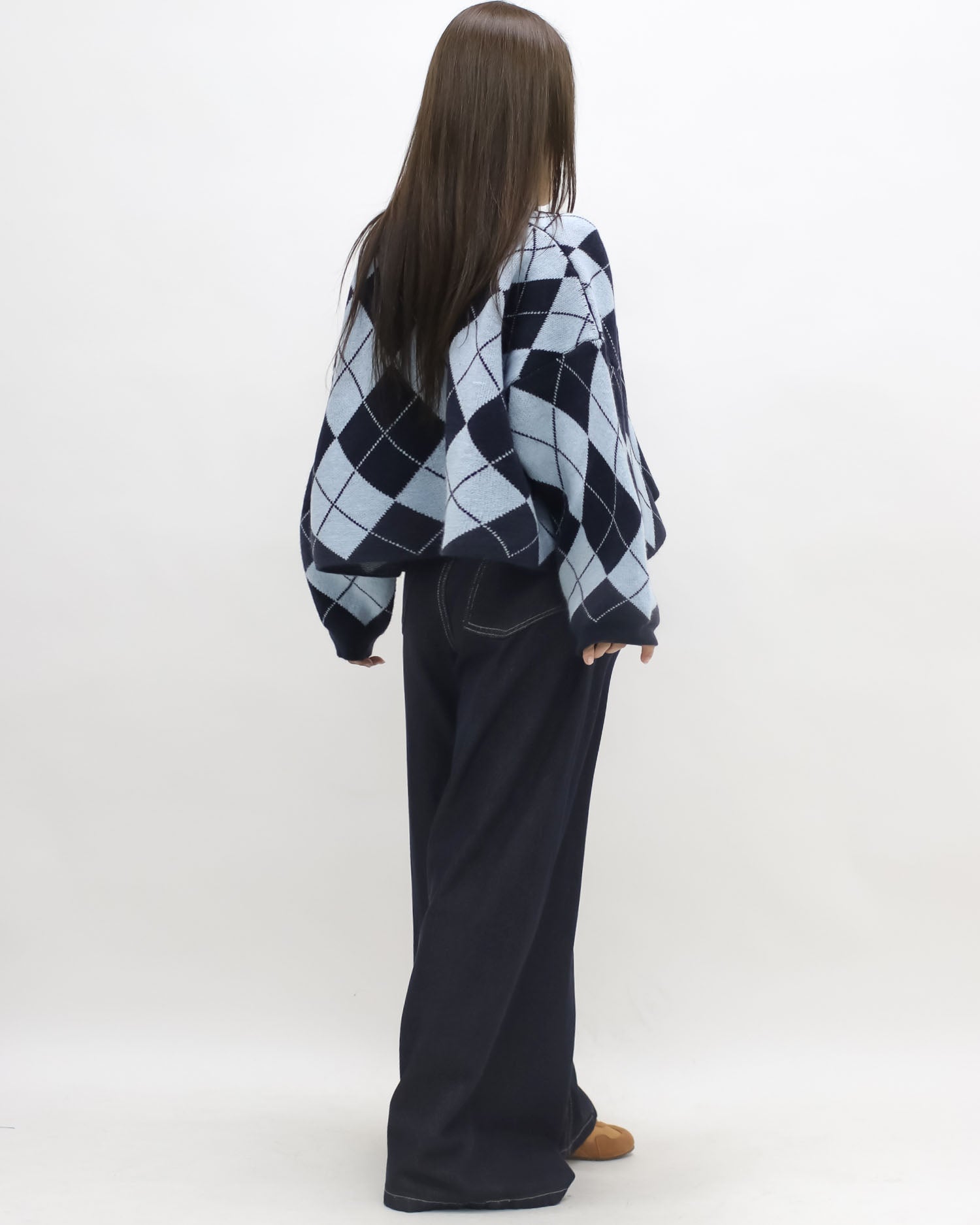 navy & blue checkers knitted cardigan *pre-order*