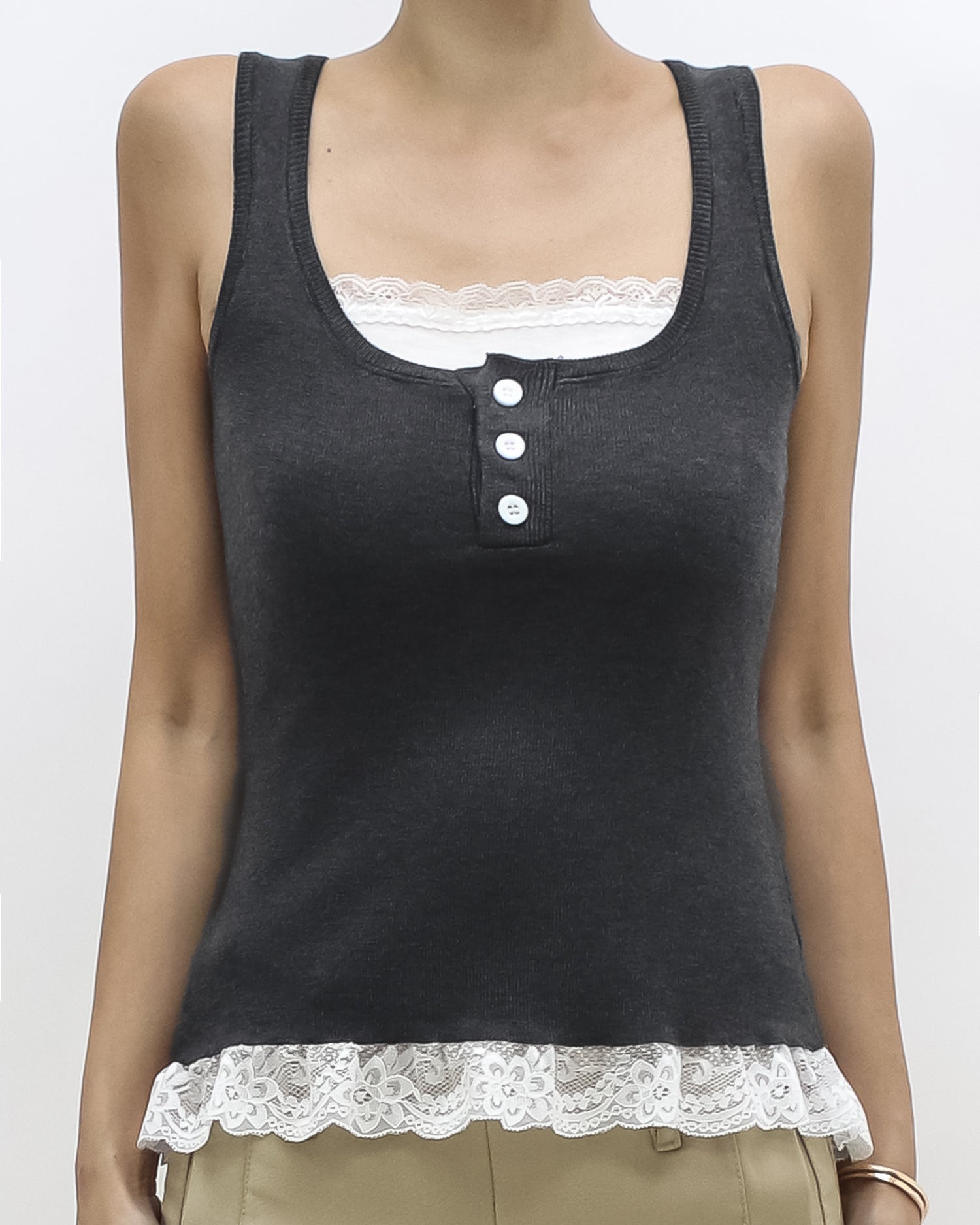 charcoal grey w/ ivory lace knitted vet