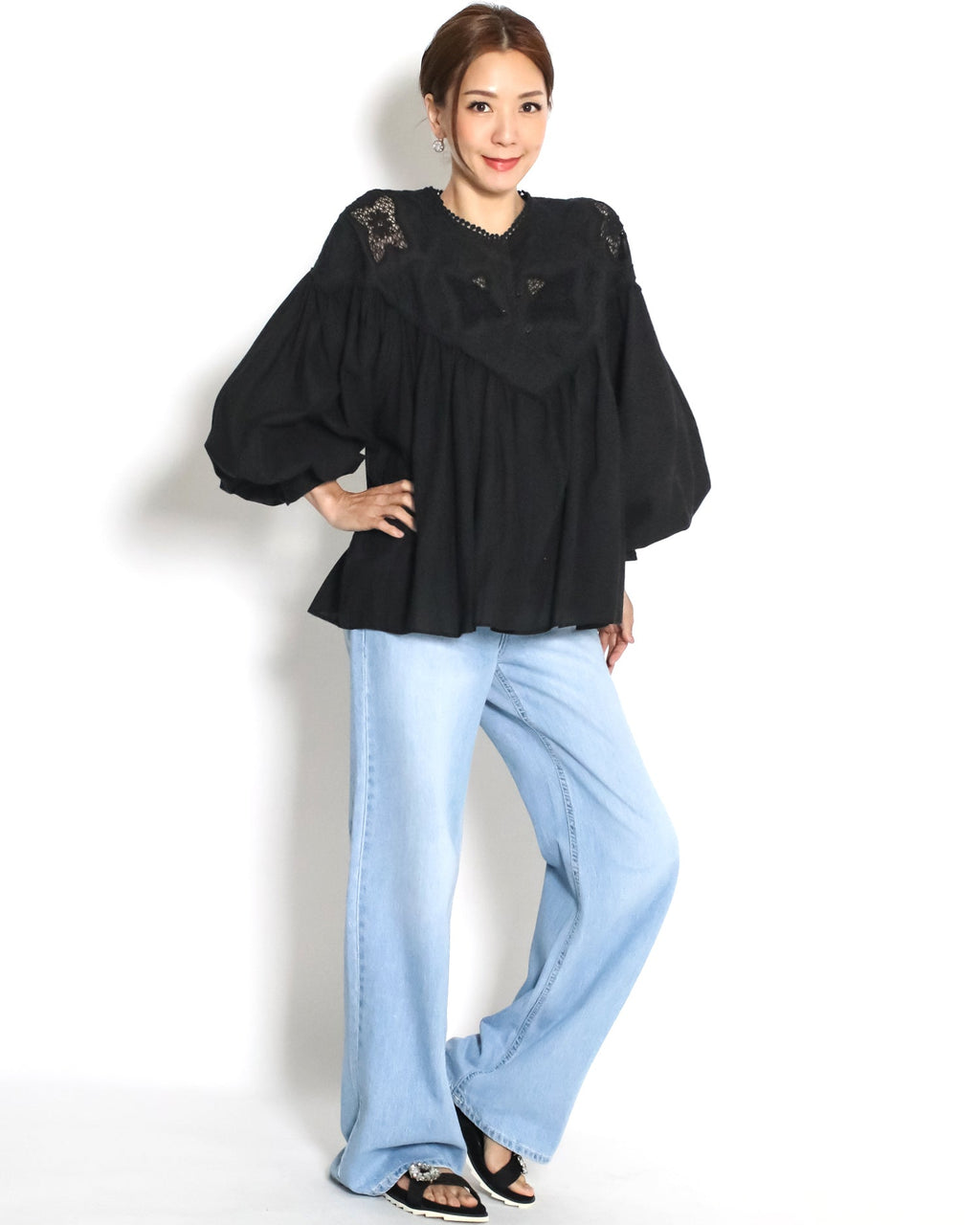 black crochet shirt top *pre-order*