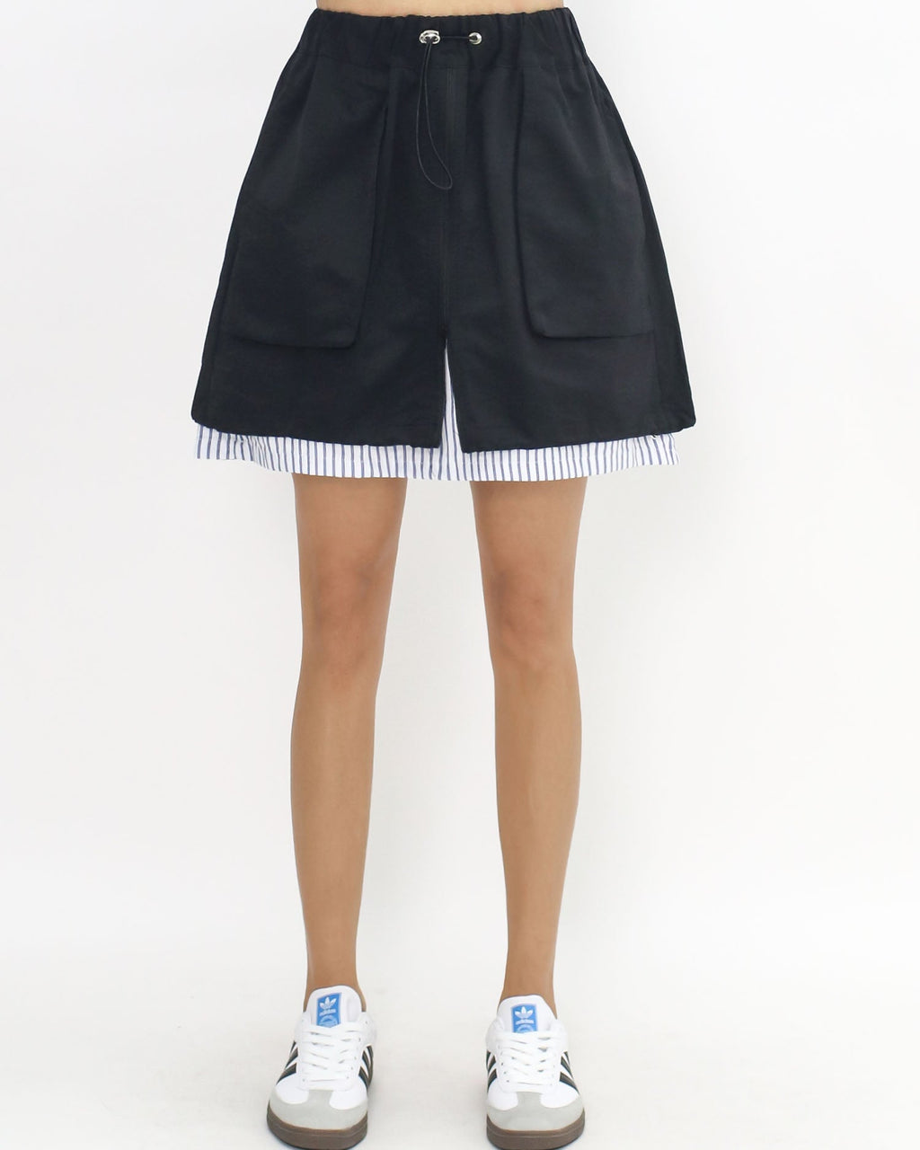 navy w/ blue stripes collar contrast vest jacket & skirt set *pre-order*