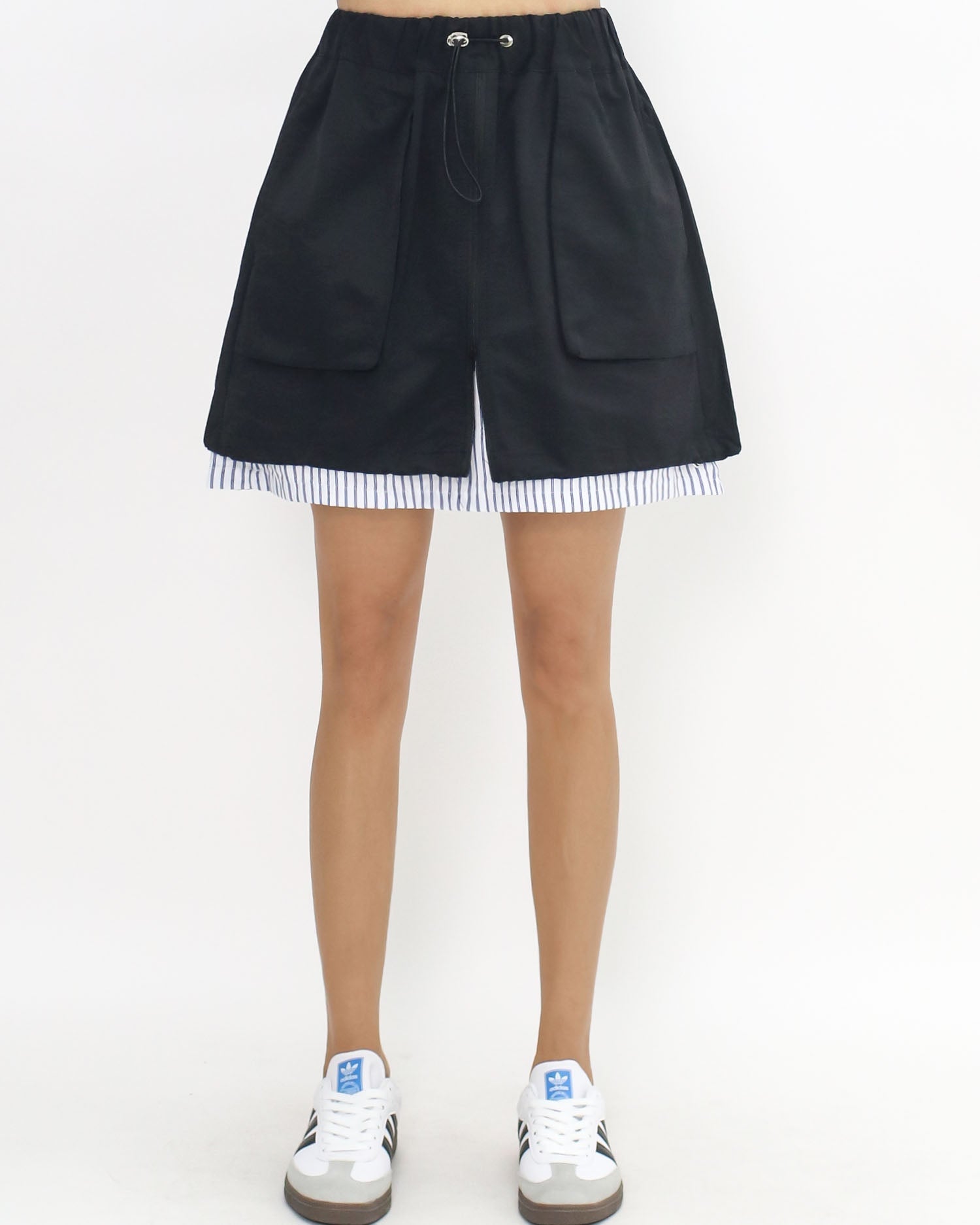 navy w/ blue stripes collar contrast vest jacket & skirt set *pre-order*