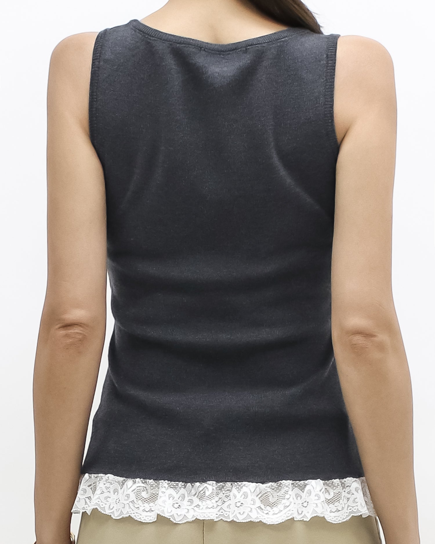 charcoal grey w/ ivory lace knitted vet