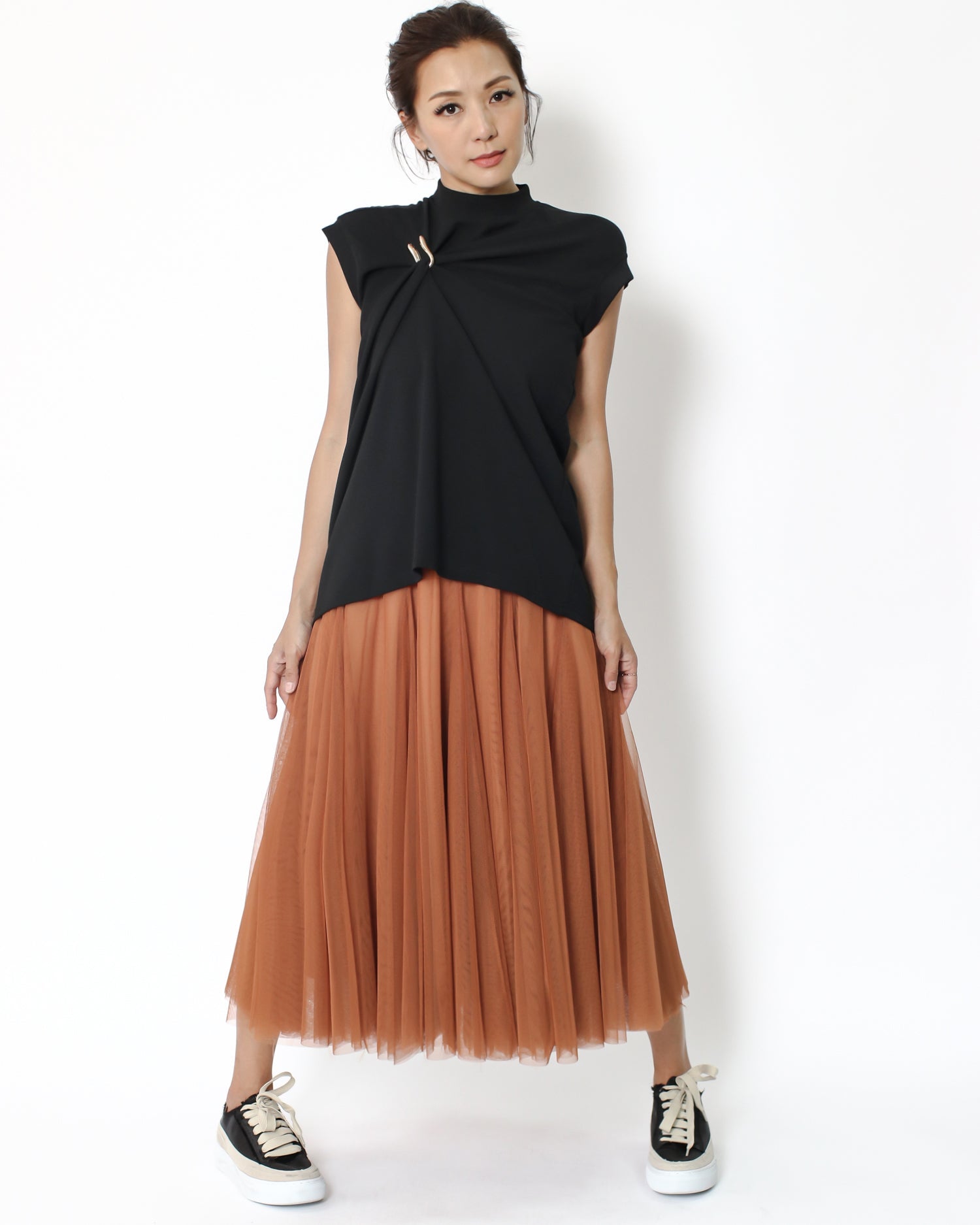 caramel mesh midi skirt *pre-order*