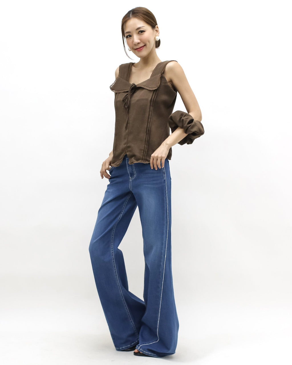 brown lace trim linen vest w/ rubber band *pre-order*