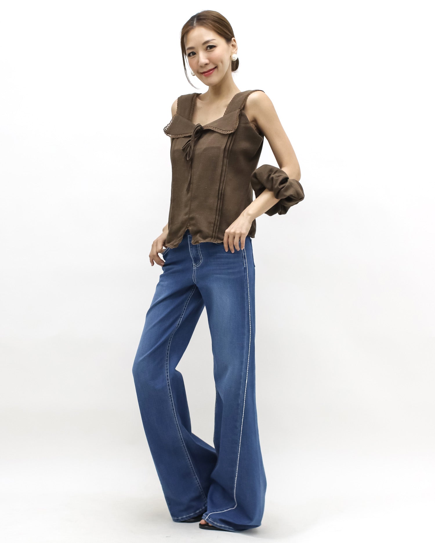 brown lace trim linen vest w/ rubber band *pre-order*