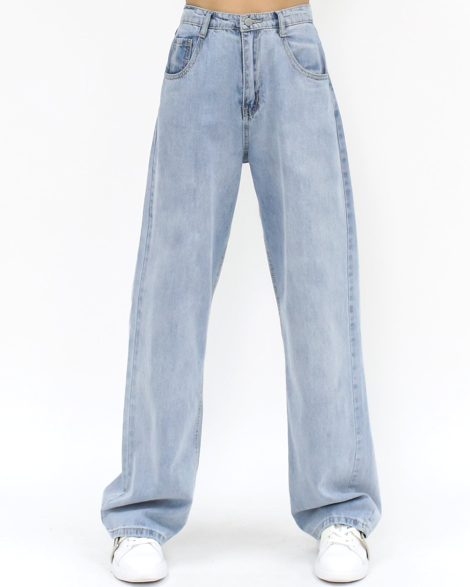 light blue denim straight legs jeans-S