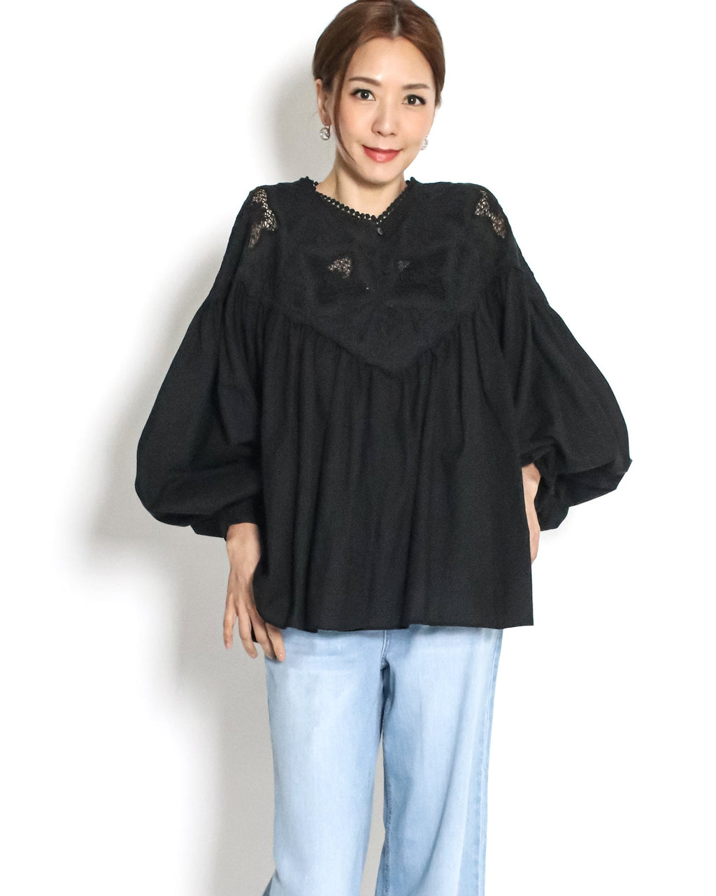 black crochet shirt top *pre-order*