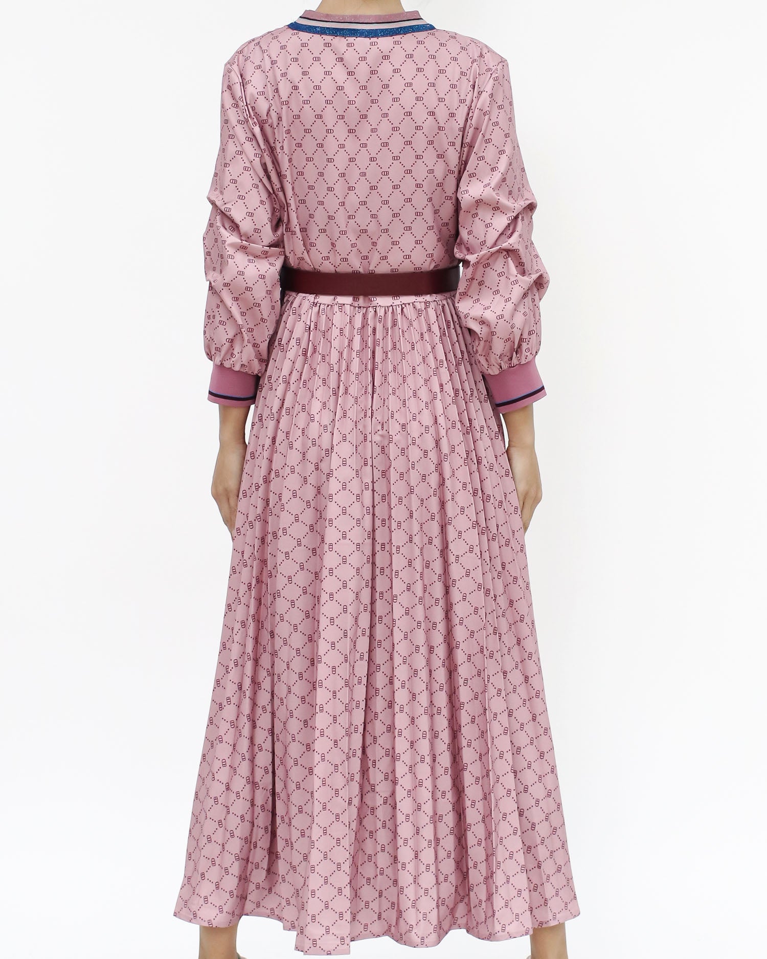 pink printed slinky pleats dress w/ belt *pre-order*